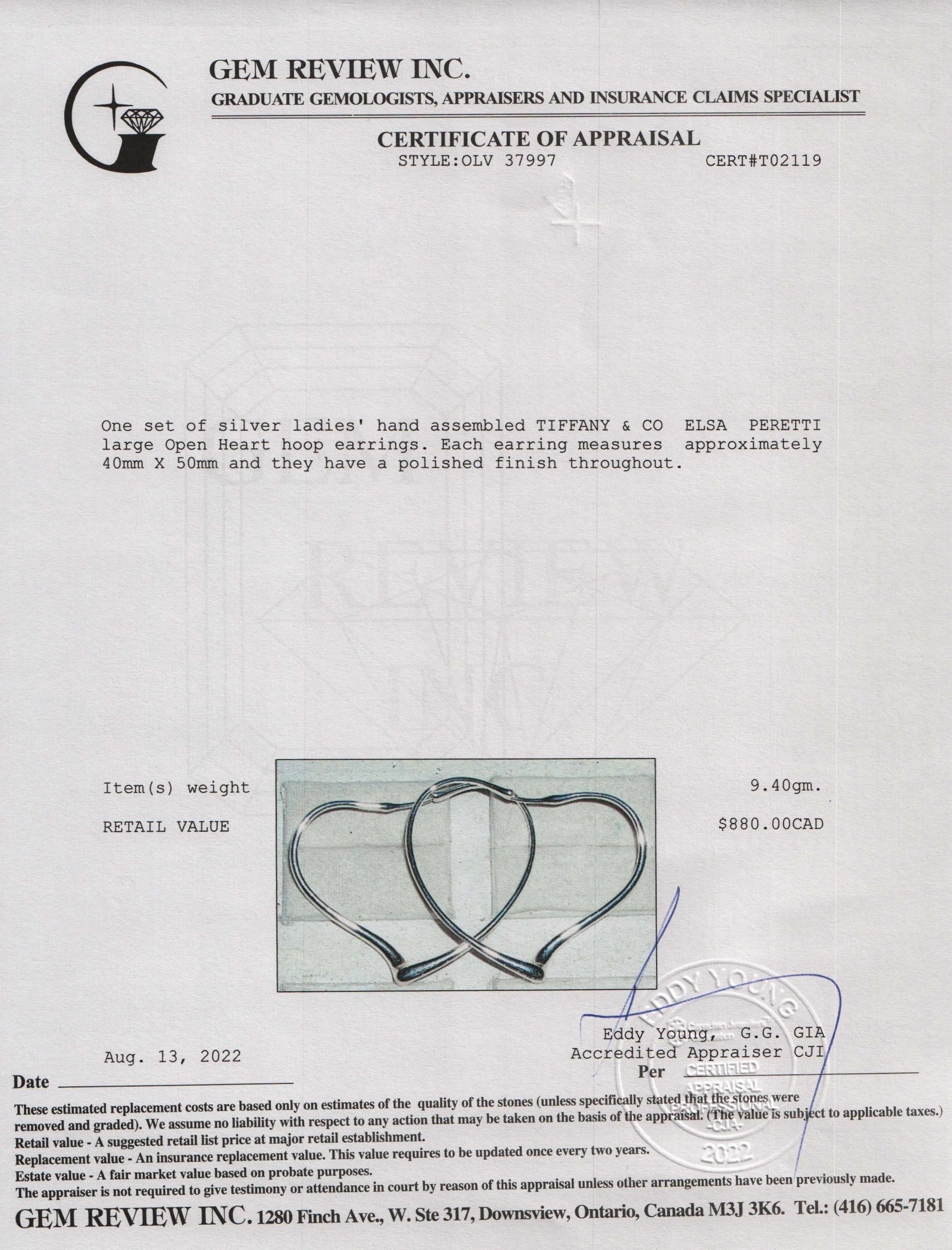 Tiffany & Co. Elsa Peretti Large Open Heart Hoop Earrings