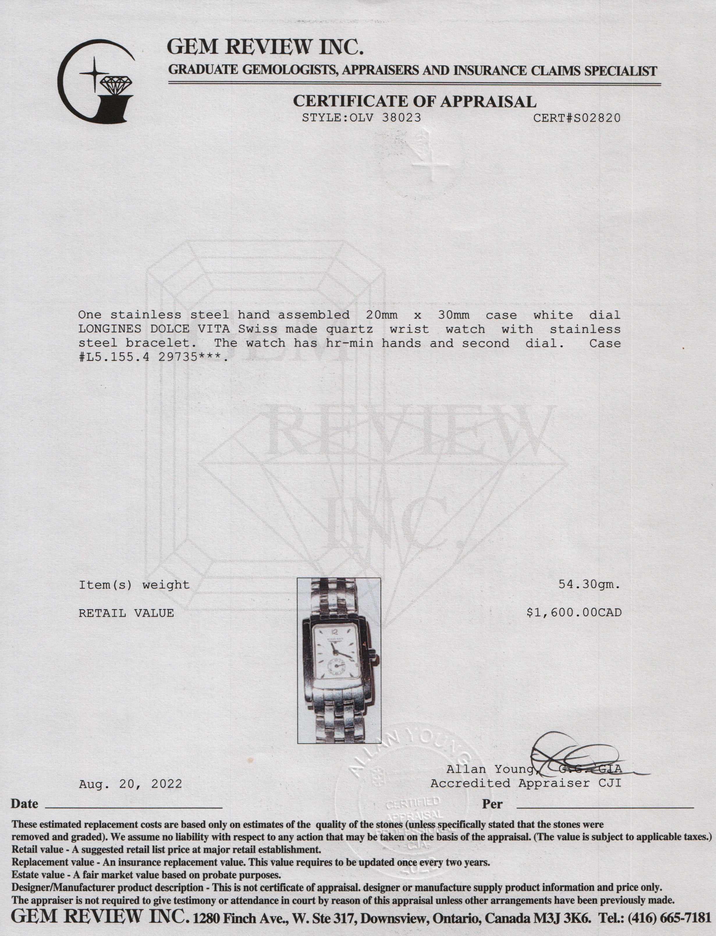 Longines DolceVita Watch w/ Box & Papers