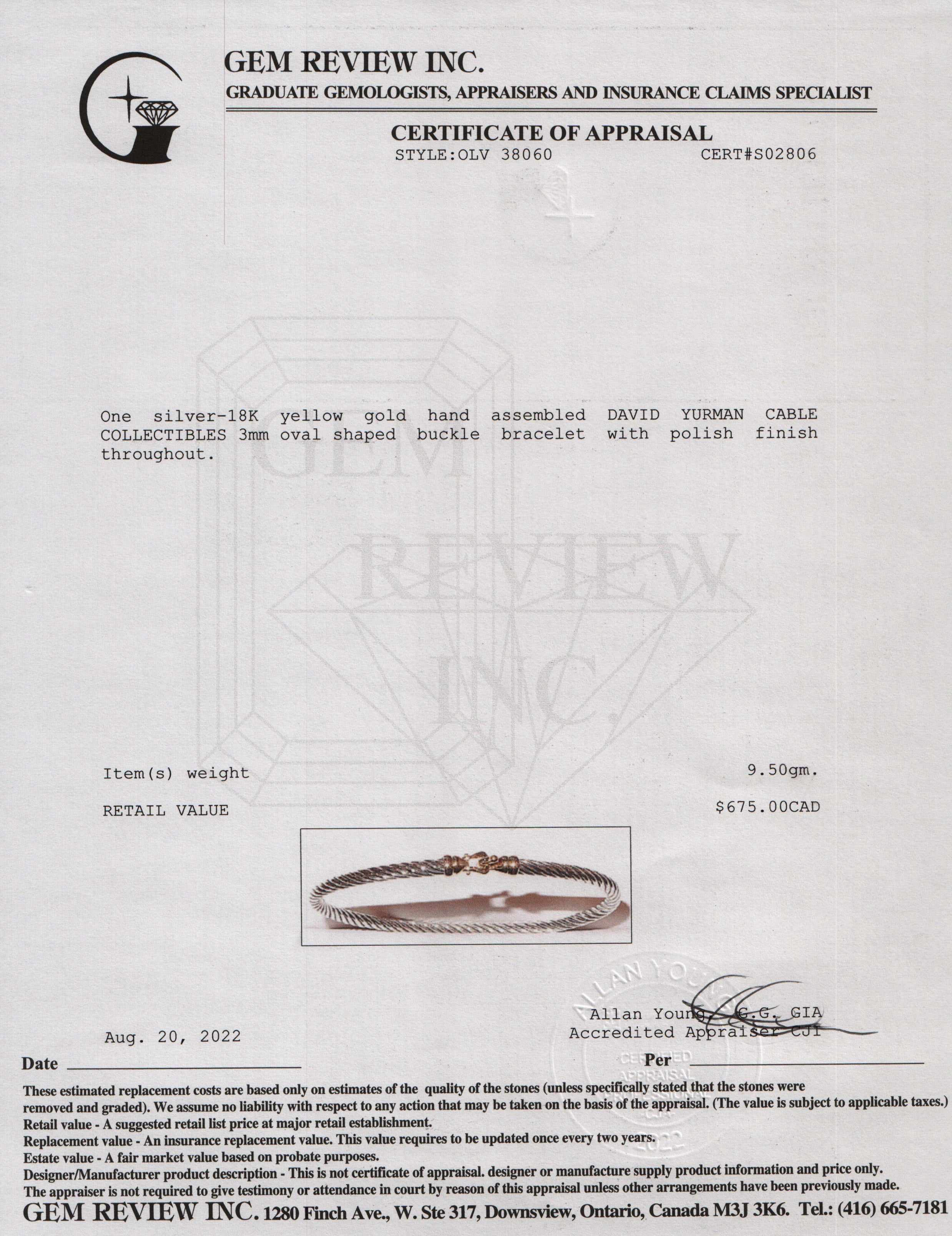 David Yurman Two-Tone Cable Collectibles 3 mm Buckle Bangle Bracelet