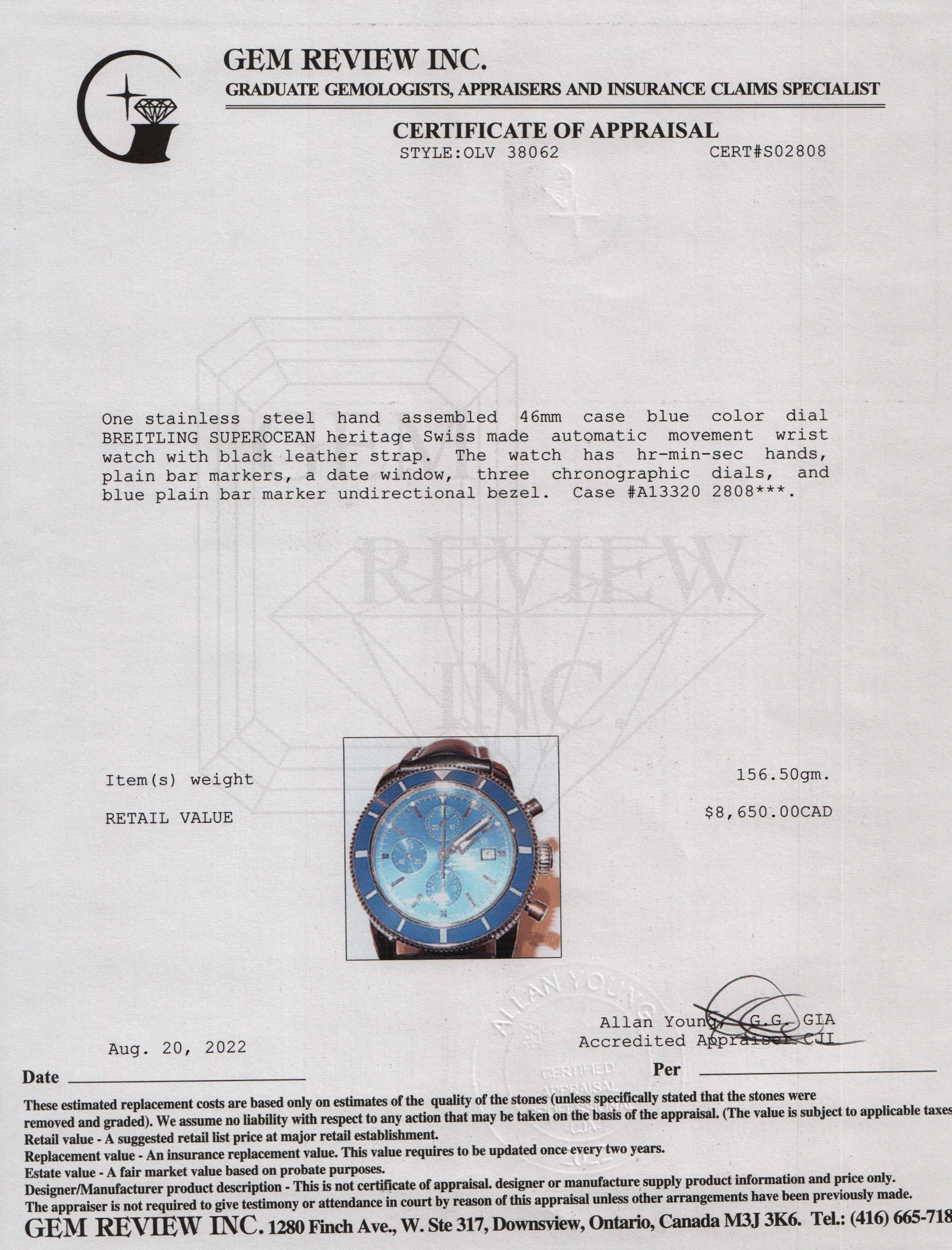 Breitling Superocean Heritage Chronograph 46 mm Watch w/ Box & Papers