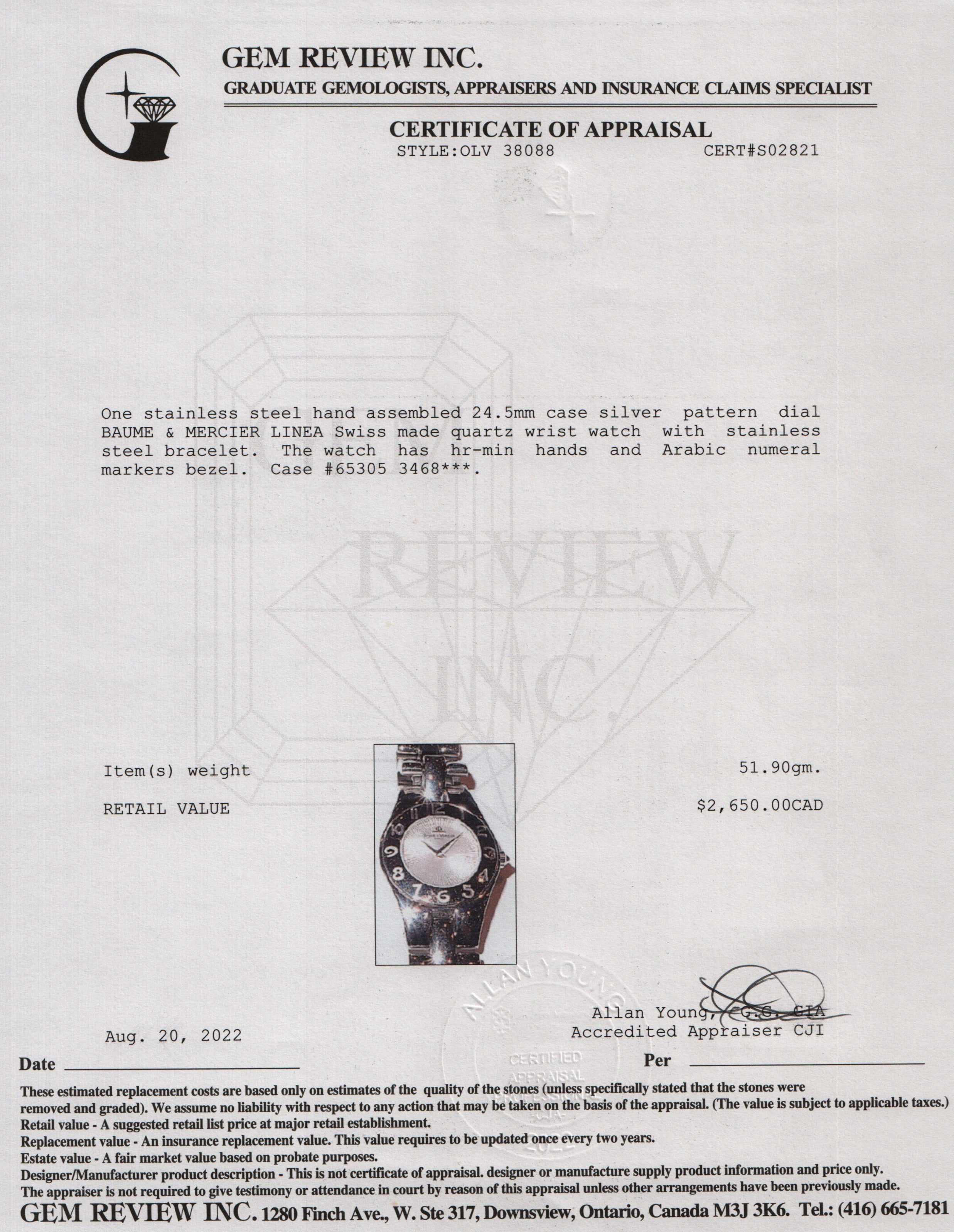 Baume & Mercier Linea Watch w/ Box & Papers