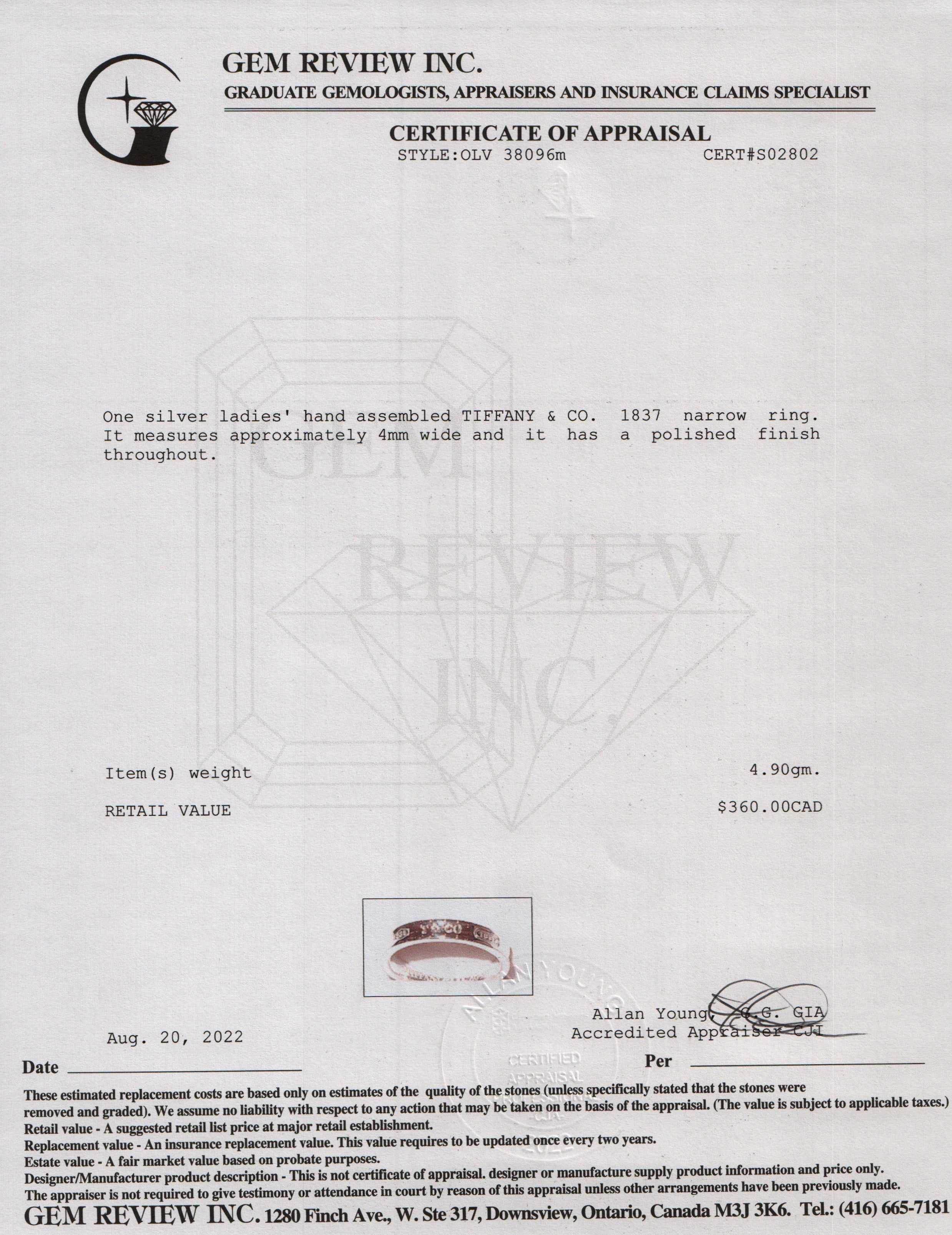 Tiffany & Co. 1837 Narrow Ring