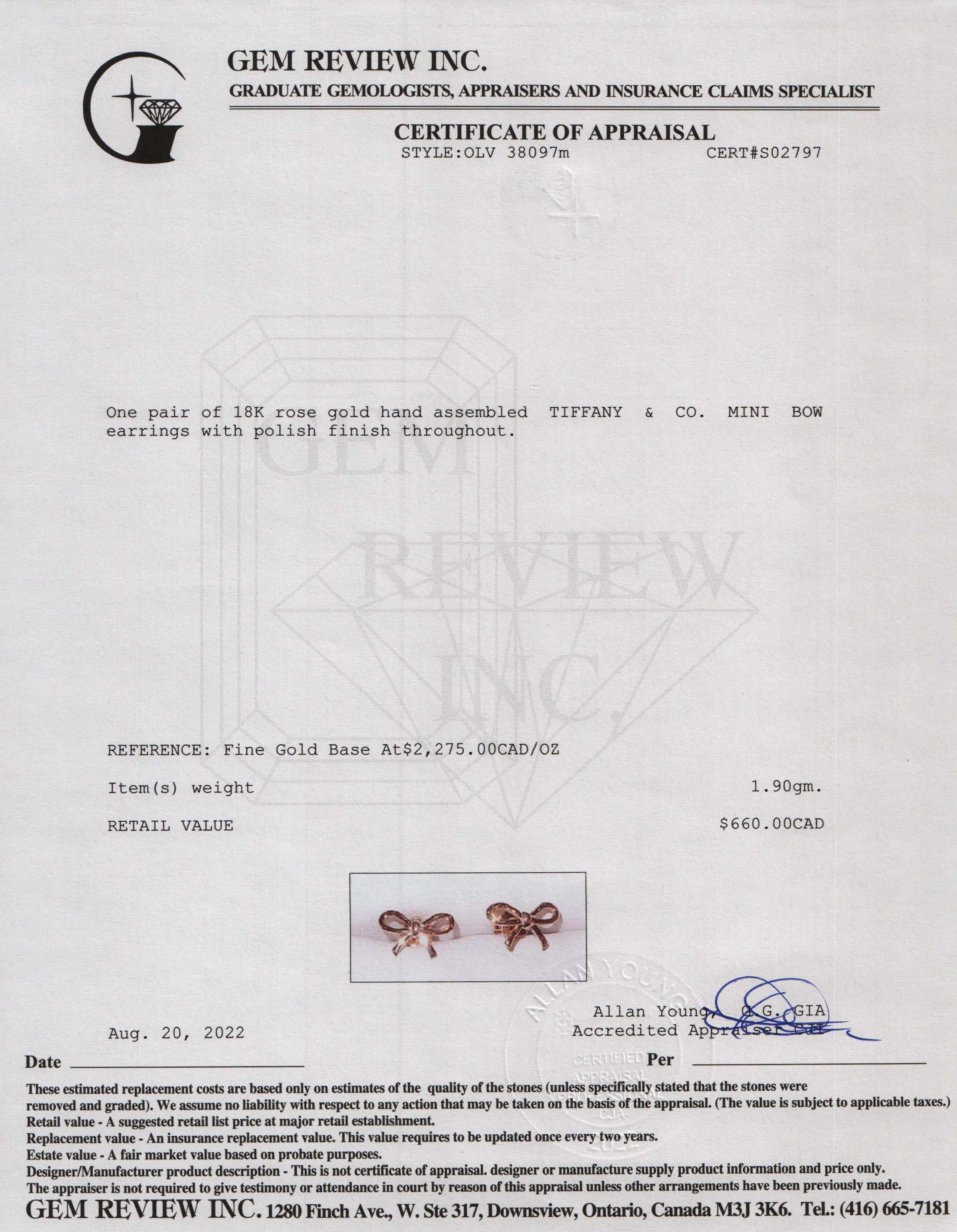 Tiffany & Co. 18k Rose Gold Bow Earrings