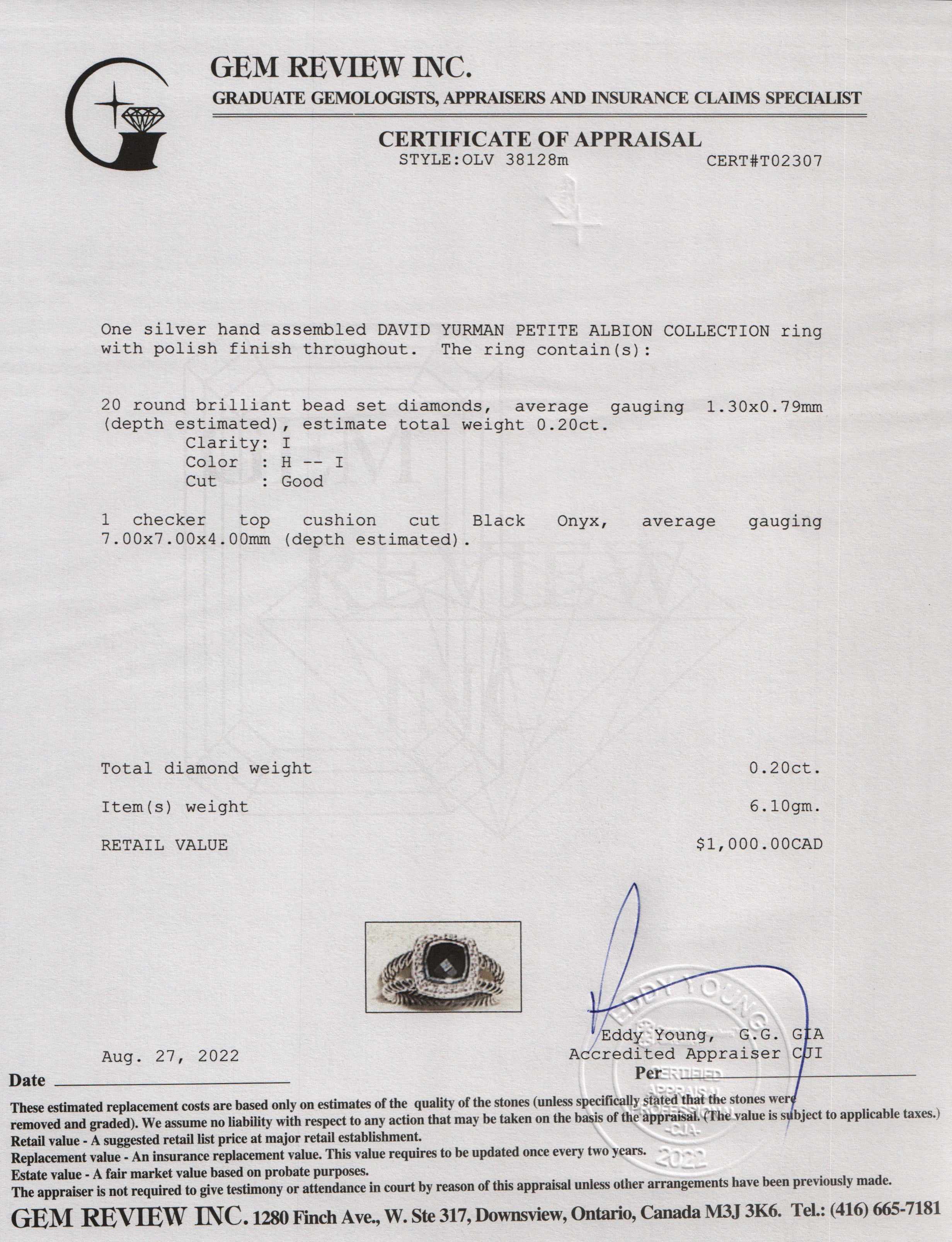 David Yurman Petite Albion Ring with Black Onyx and Diamonds