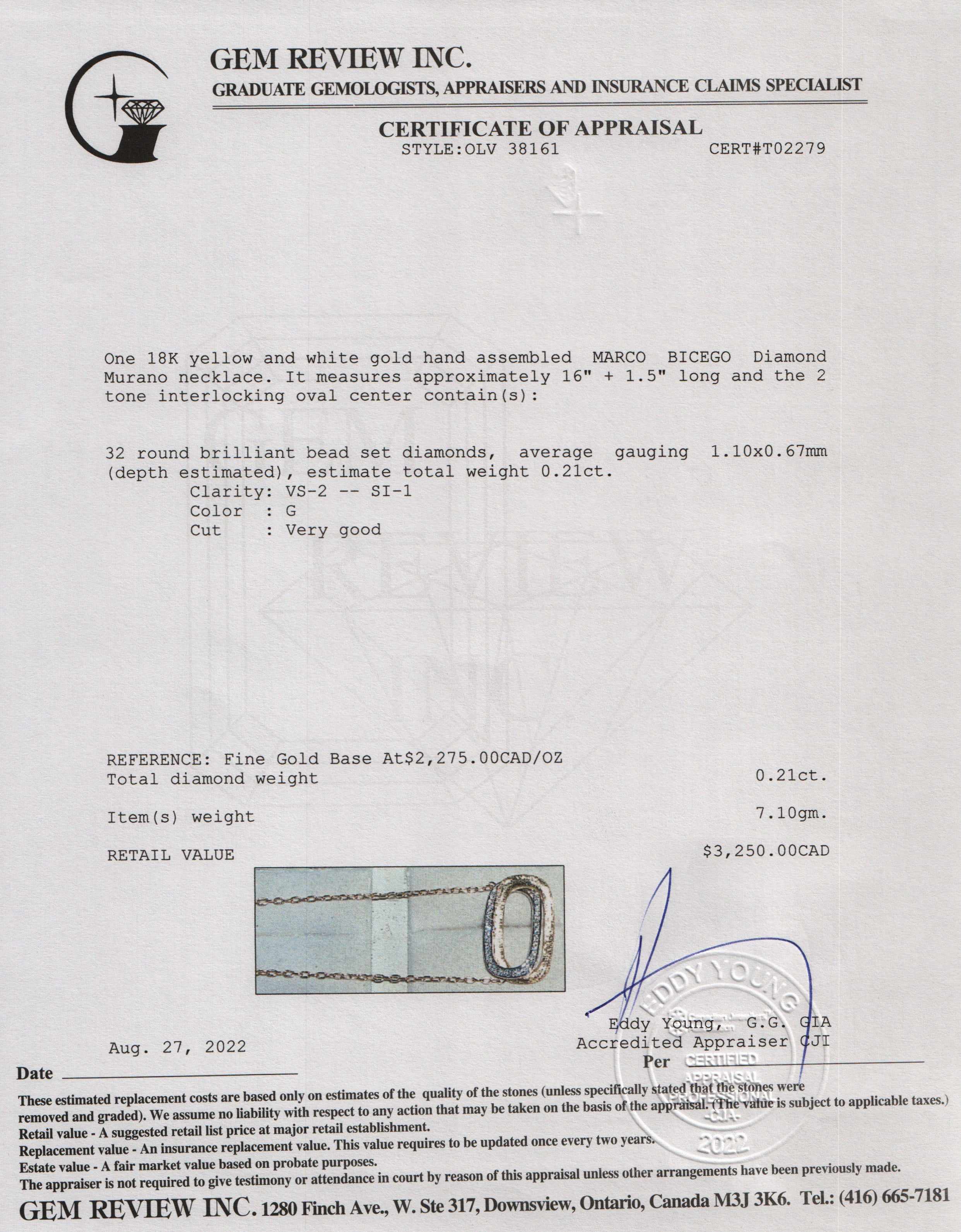 Marco Bicego 18k Gold Diamond Murano Necklace w/ Box