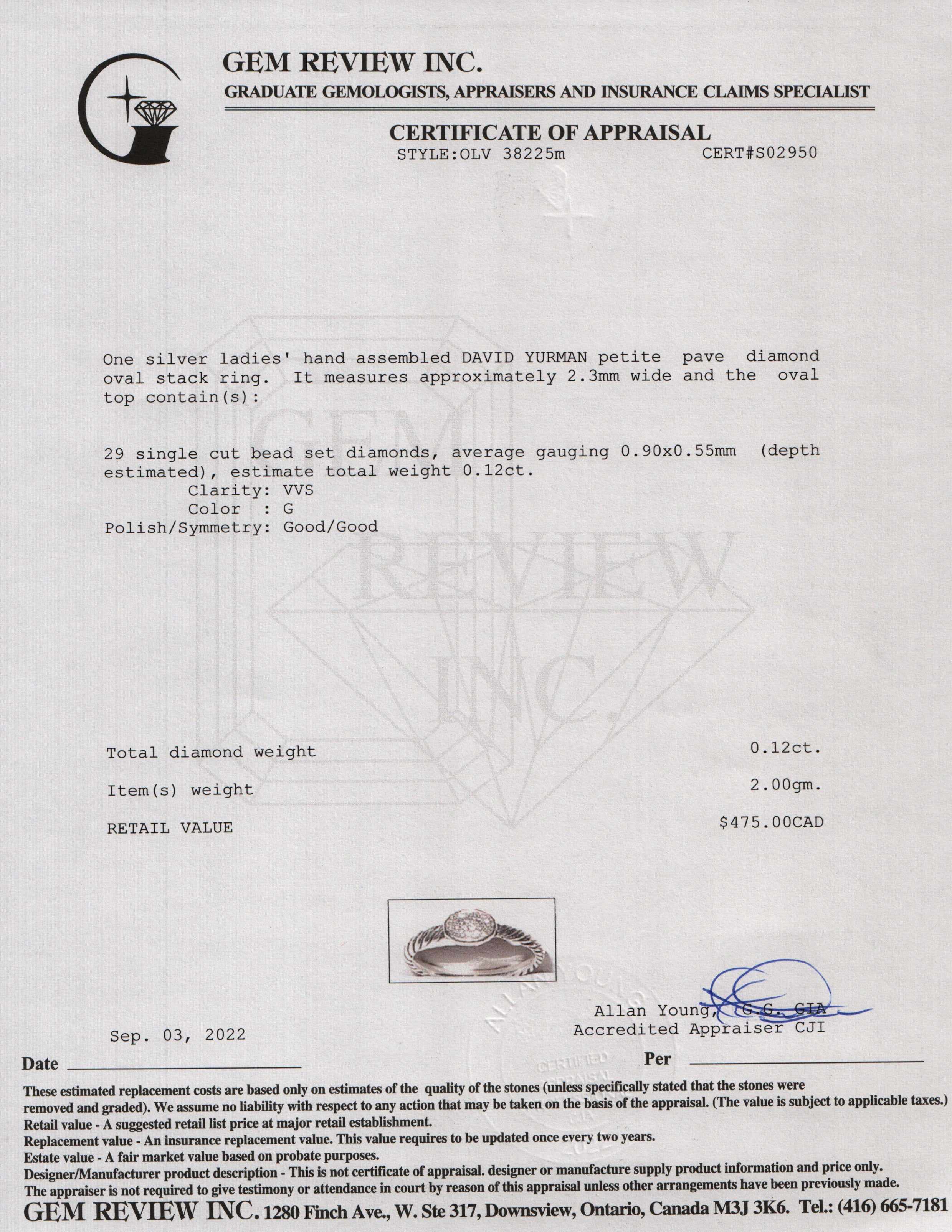 David Yurman Petite Pave Diamond Oval Ring