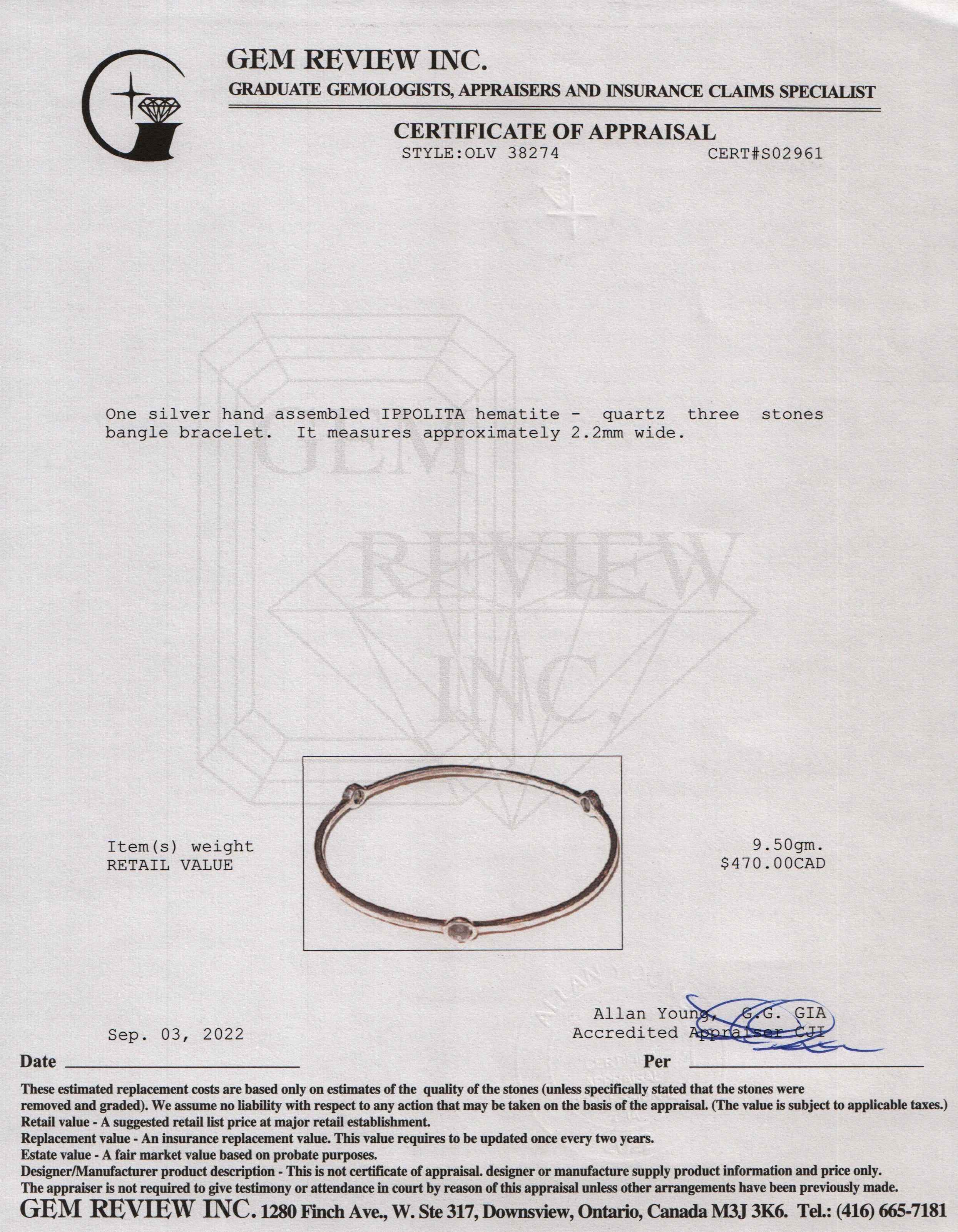 Ippolita Hematite Three Stone Bangle Bracelet