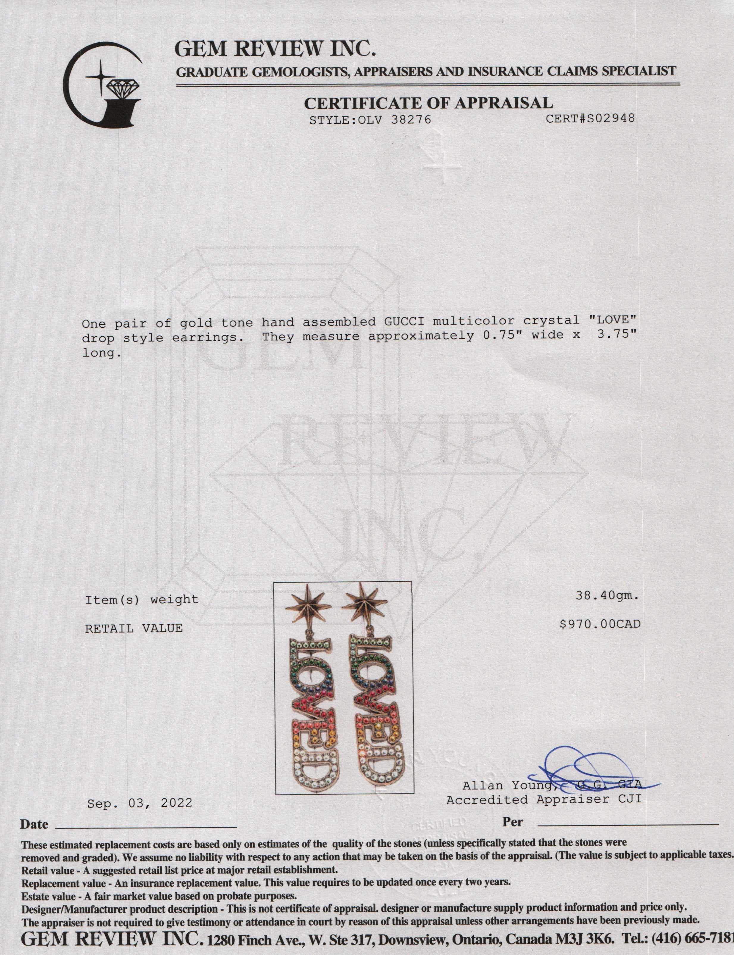 Gucci Multicolour Crystal 'Loved' Pendant Earrings