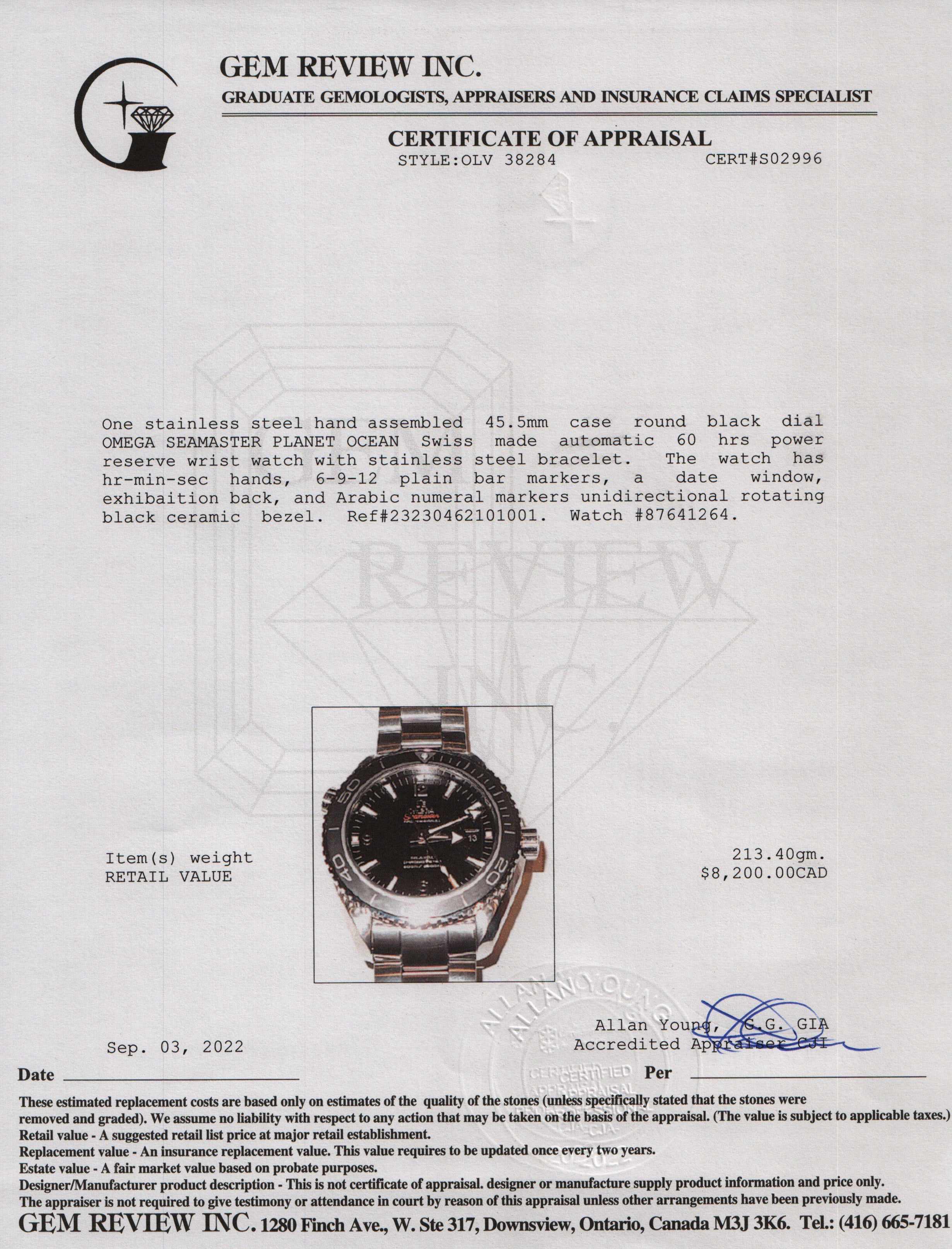 Omega Seamaster Planet Ocean Watch w/ Box & Papers
