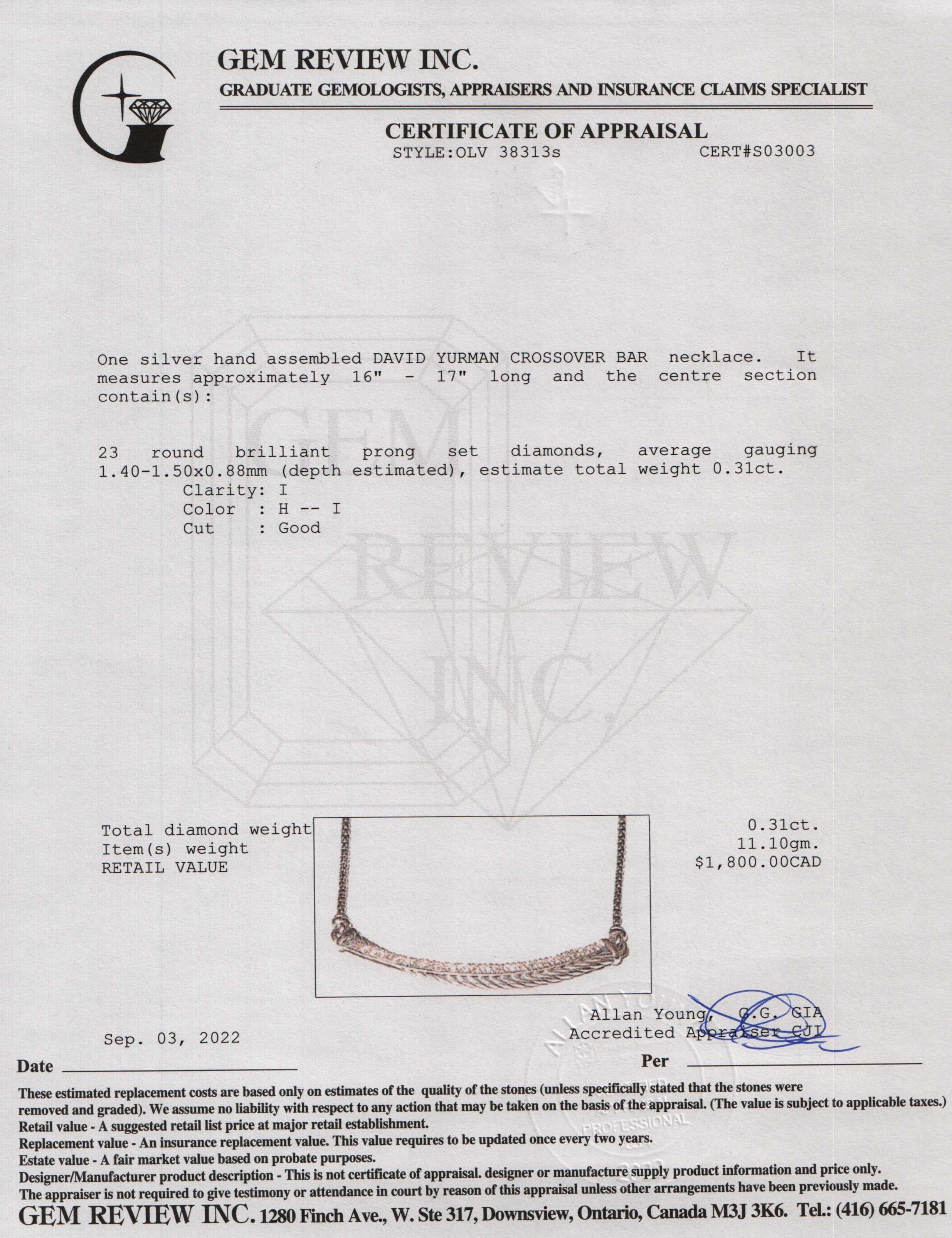 David Yurman Crossover Bar Necklace with Pave Diamonds