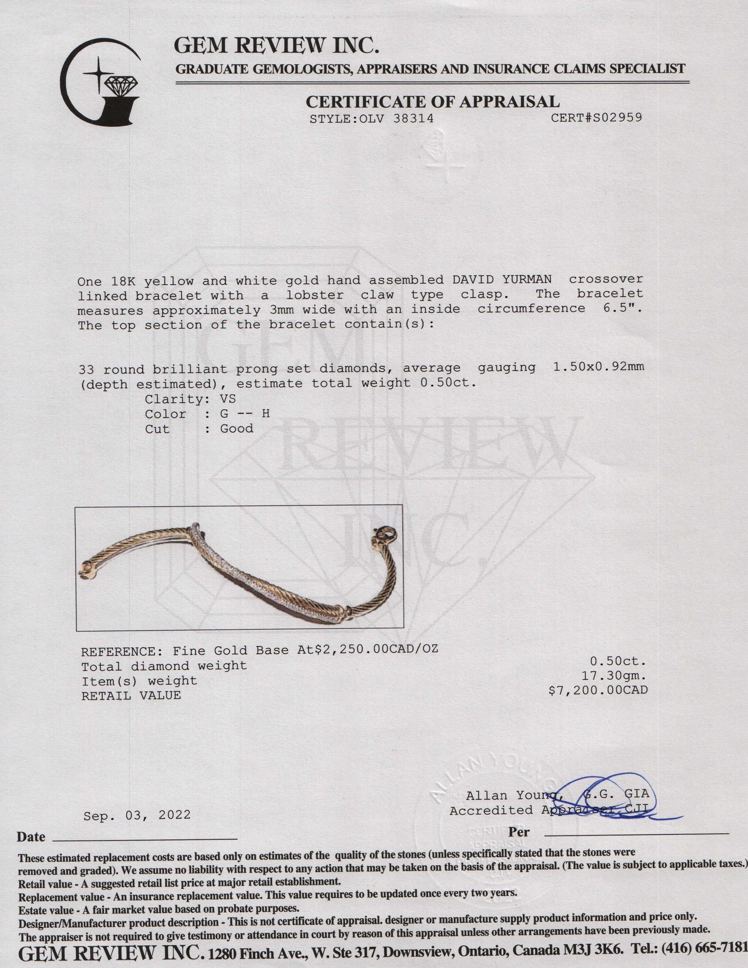 David Yurman 18k Gold Crossover Linked Bracelet with Pave Diamonds w/ Box