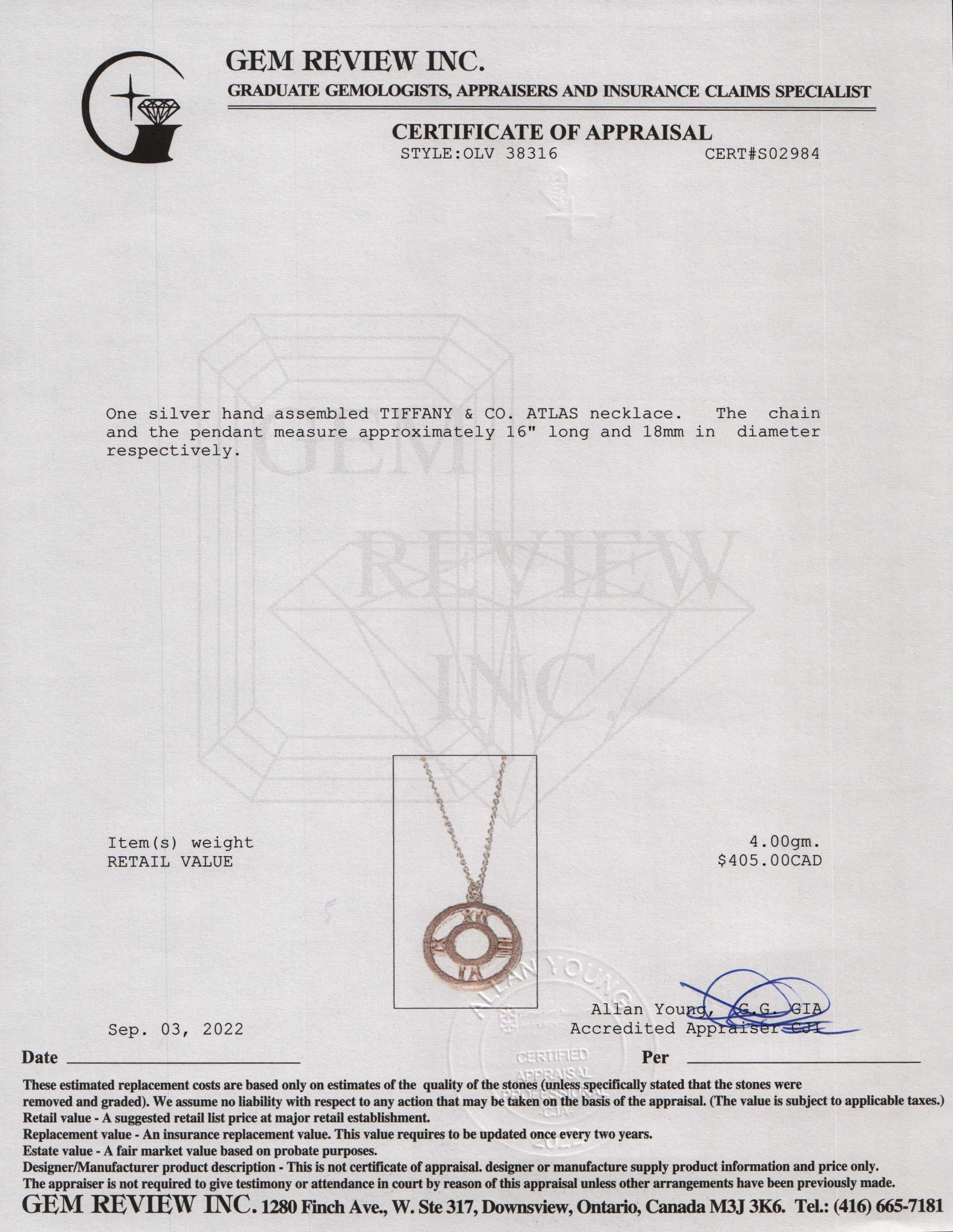 Tiffany & Co. Atlas Pendant Necklace