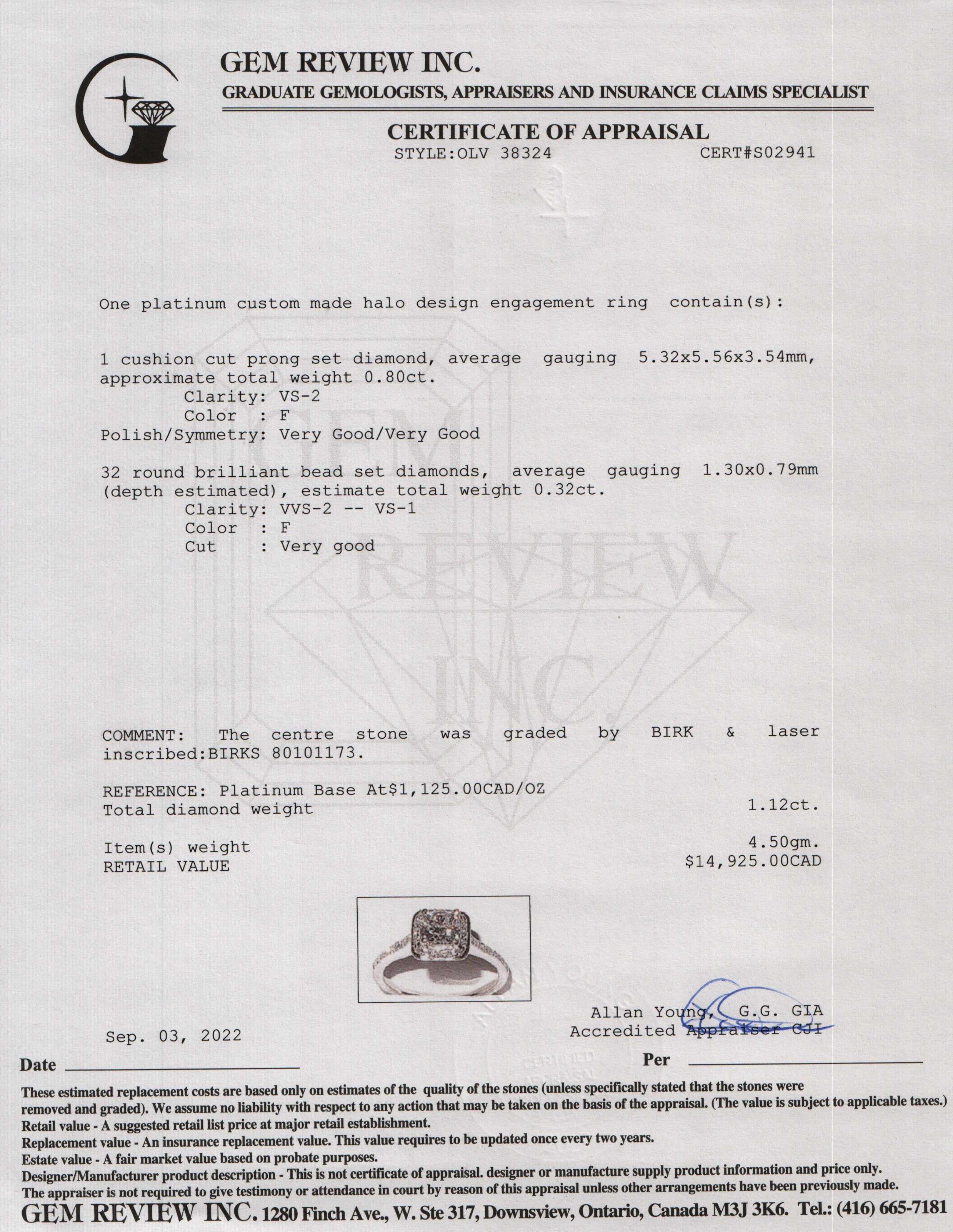 Birks Platinum 0.80 ct. Diamond Halo Design Engagement Ring w/ Box & Certificate