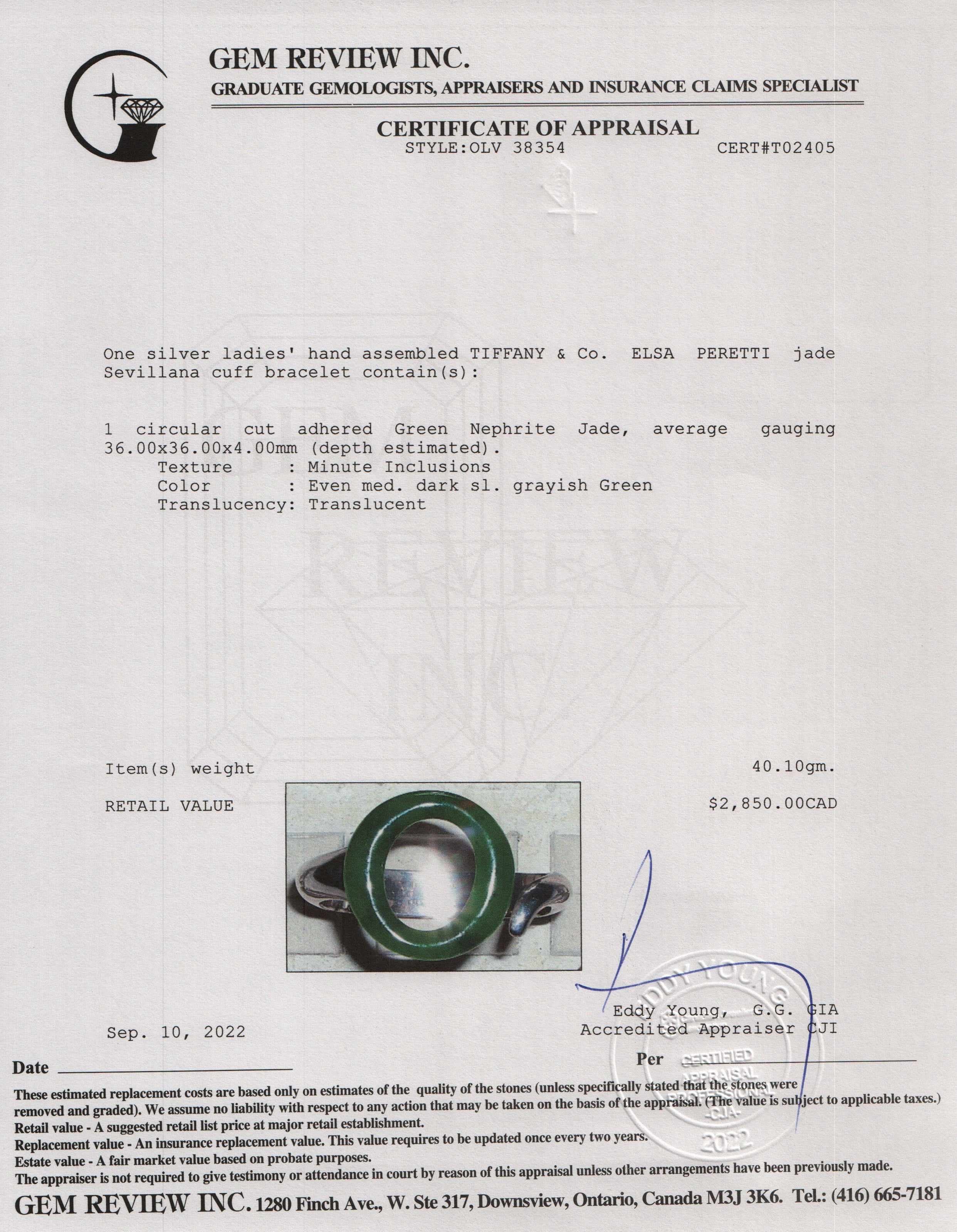 Tiffany & Co. Elsa Peretti Jade Sevillana Cuff Bracelet