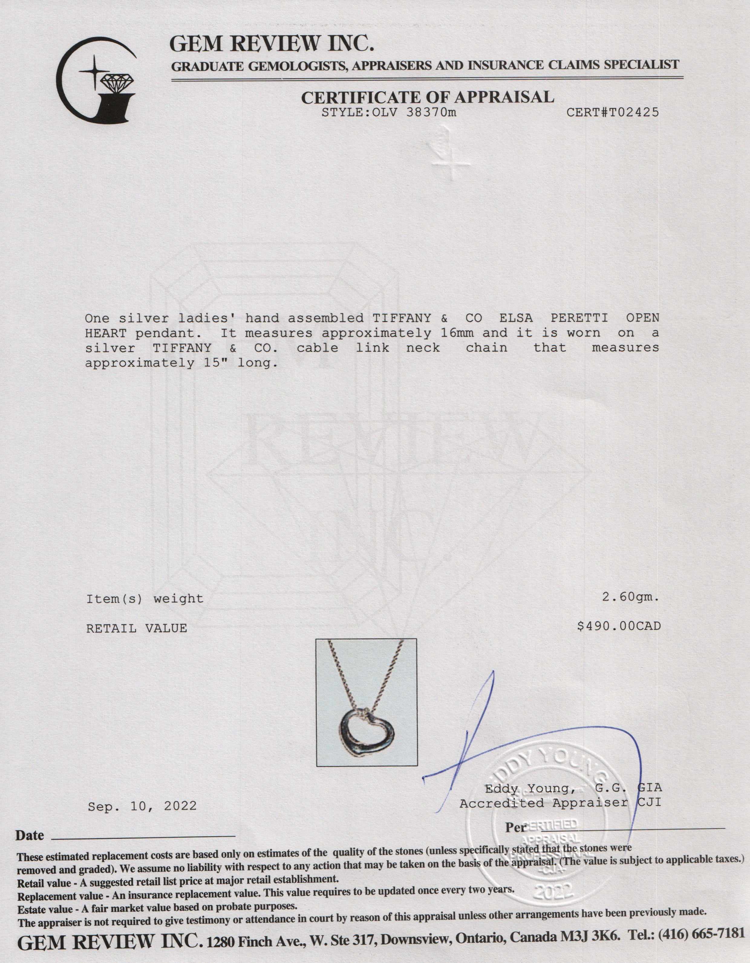 Tiffany & Co. Elsa Peretti Open Heart Pendant Necklace