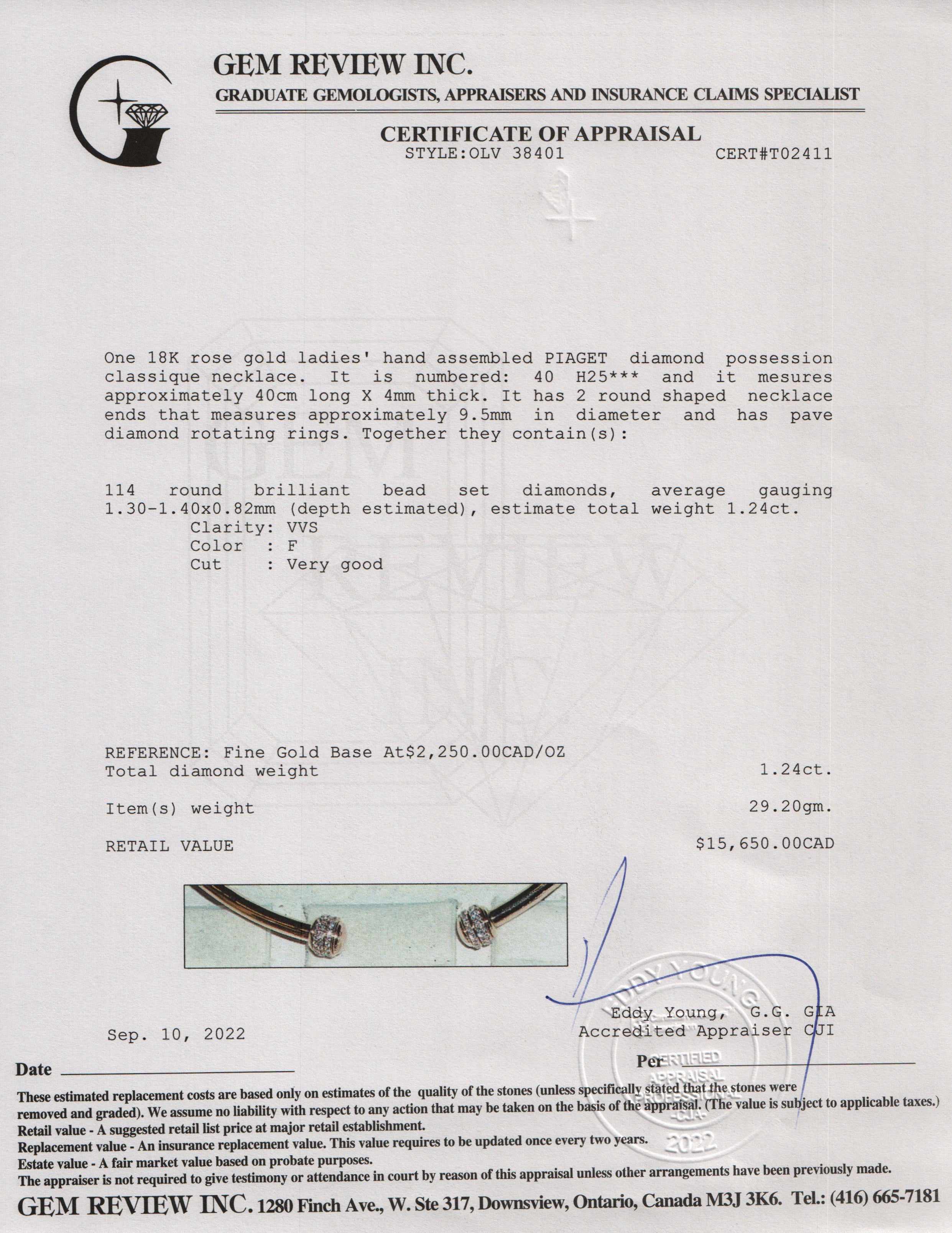 Piaget 18k Rose Gold Diamond Possession Classique Necklace w/ Box & Certificate