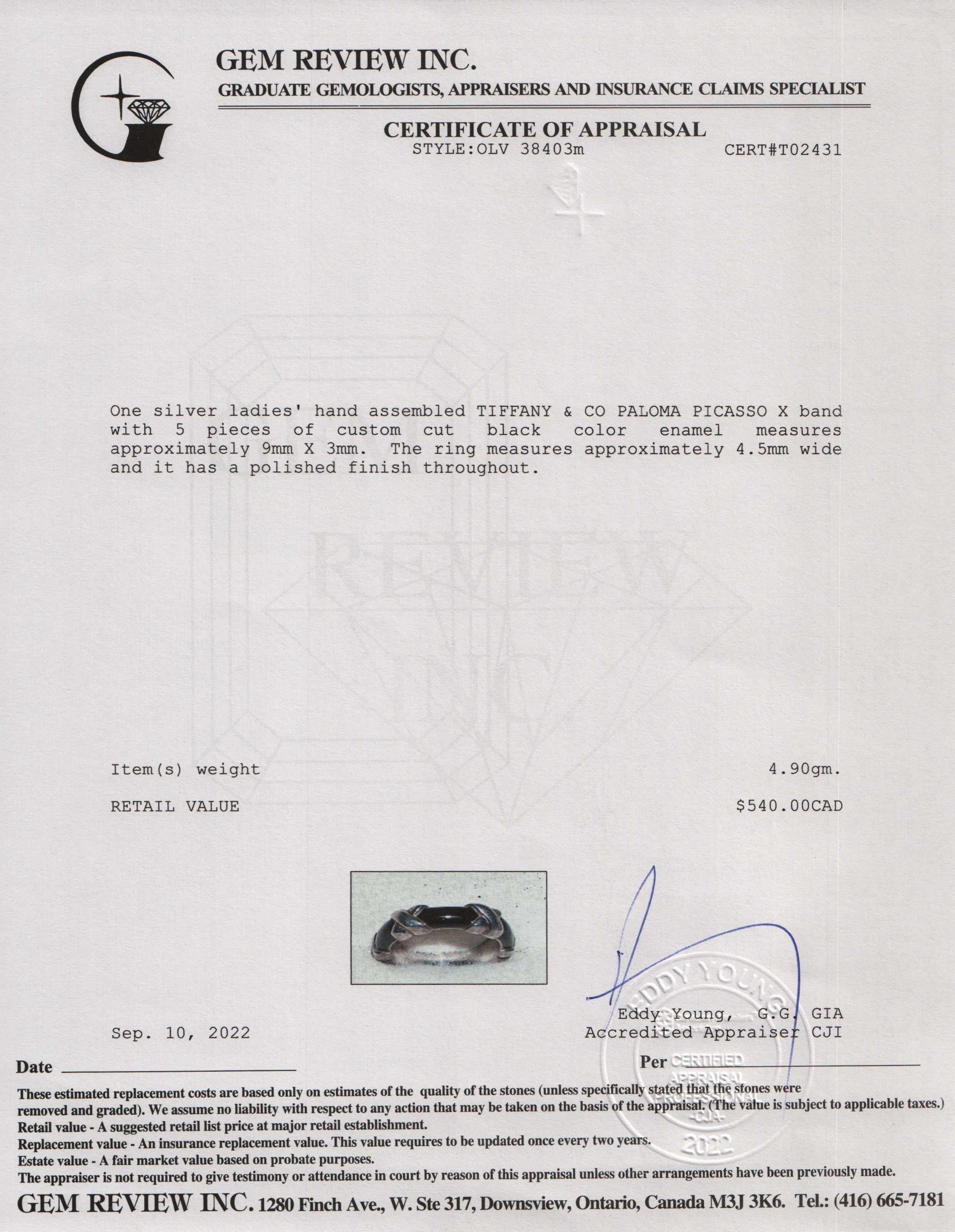 Tiffany & Co. Black Enamel X Band Ring