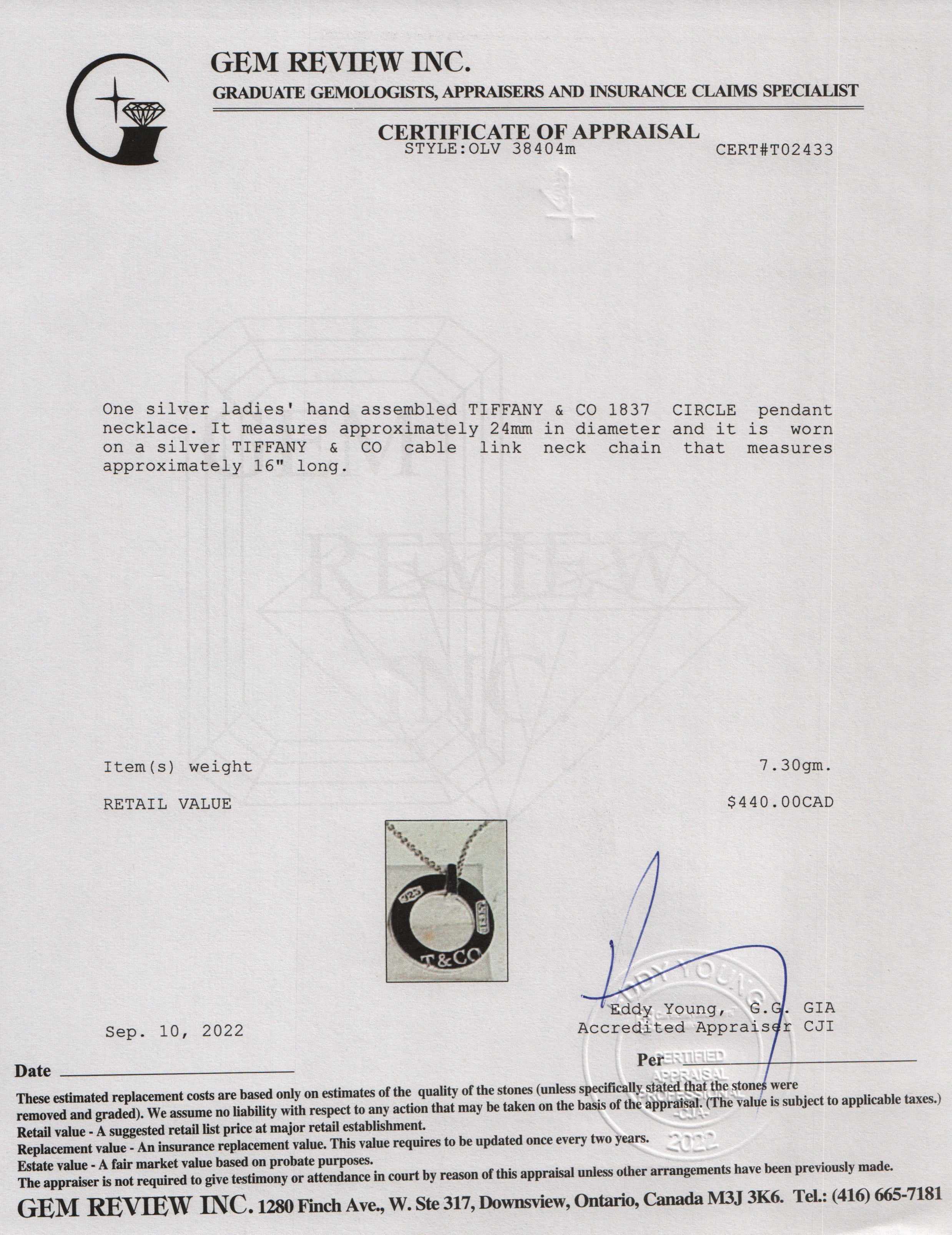 Tiffany & Co. 1837 Circle Pendant Necklace