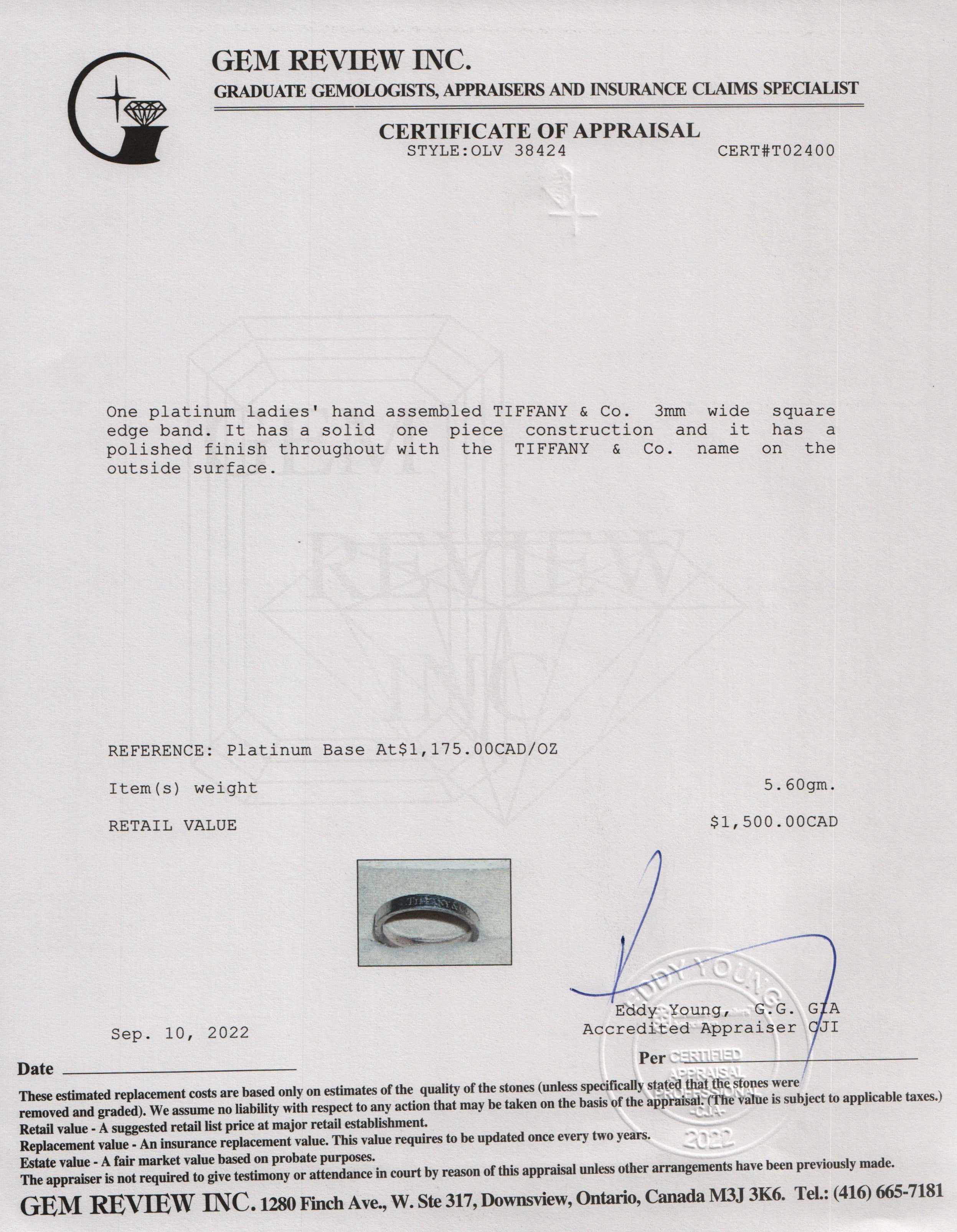 Tiffany & Co. Logo Platinum Band Ring