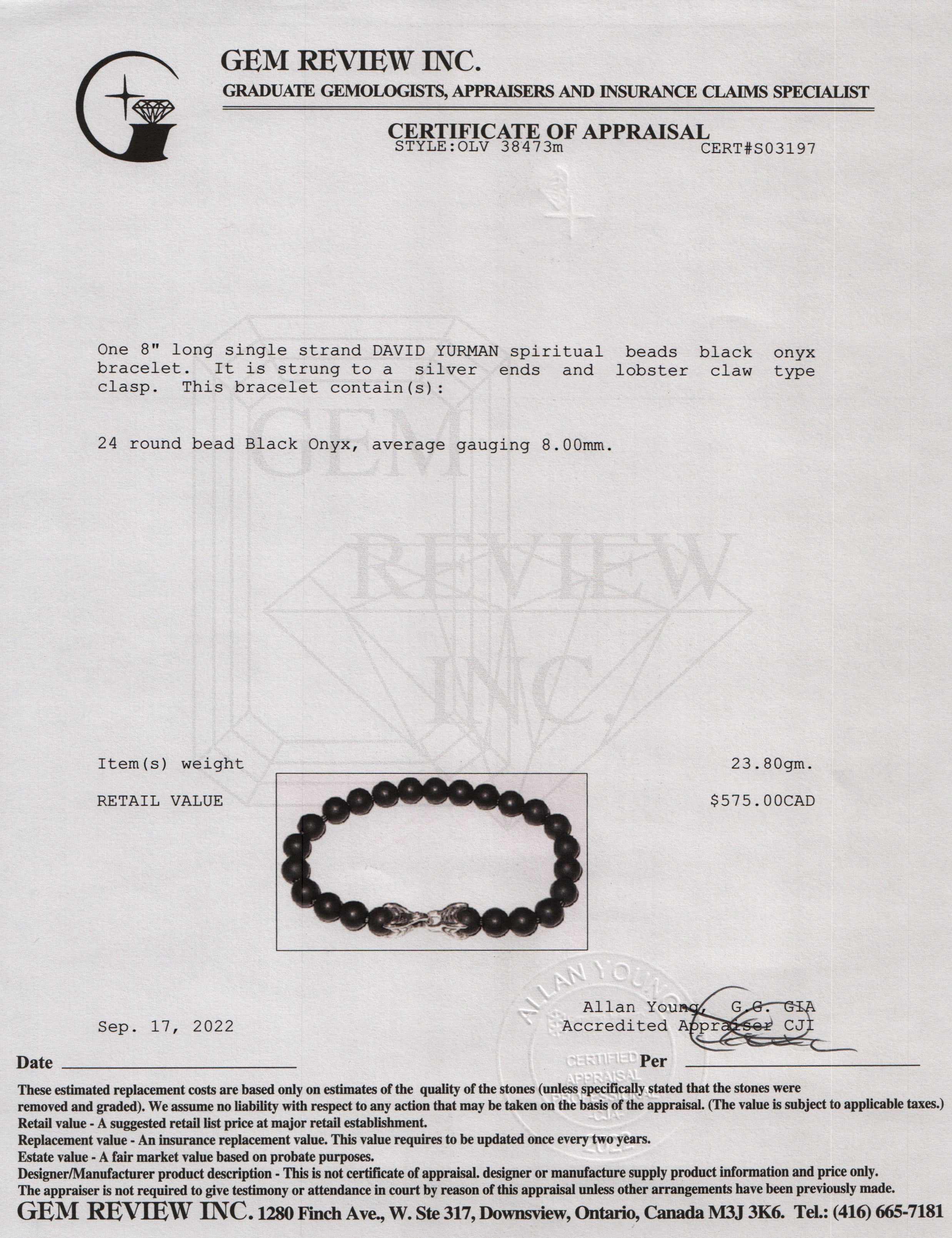 David Yurman Spiritual Beads Black Onyx Bracelet