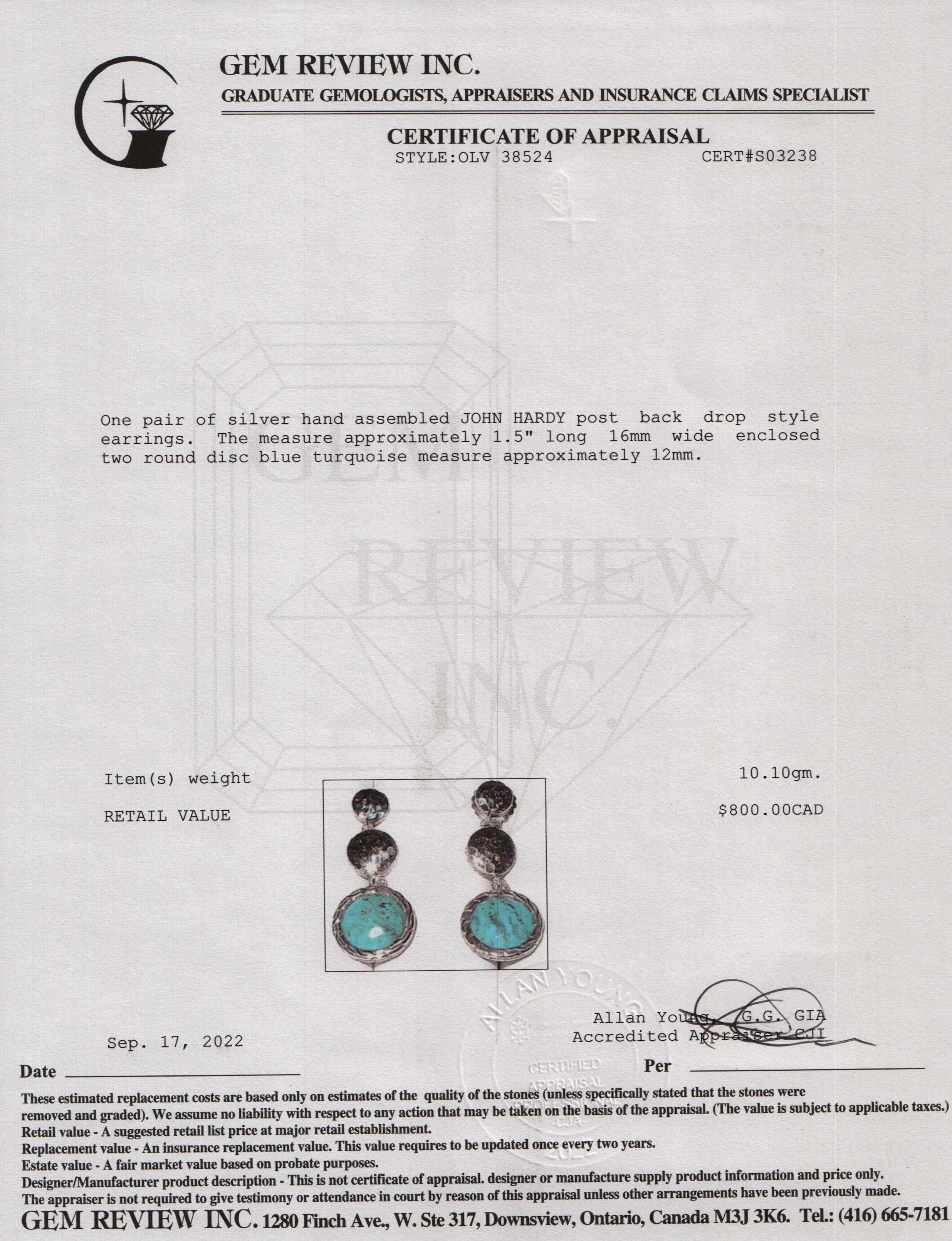 John Hardy Turquoise Drop Earrings