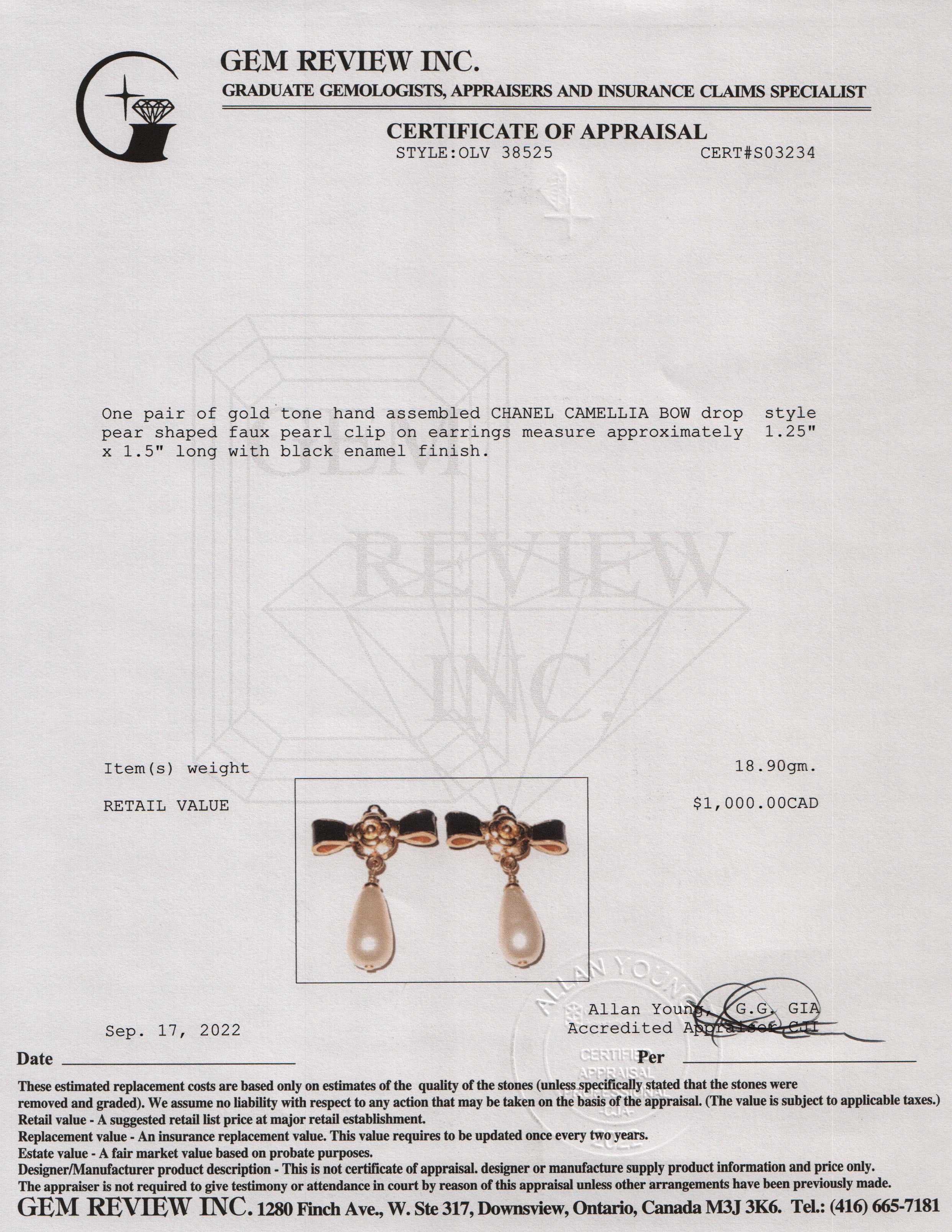 Chanel Camellia Bow Faux Pearl Clip-On Drop Earrings