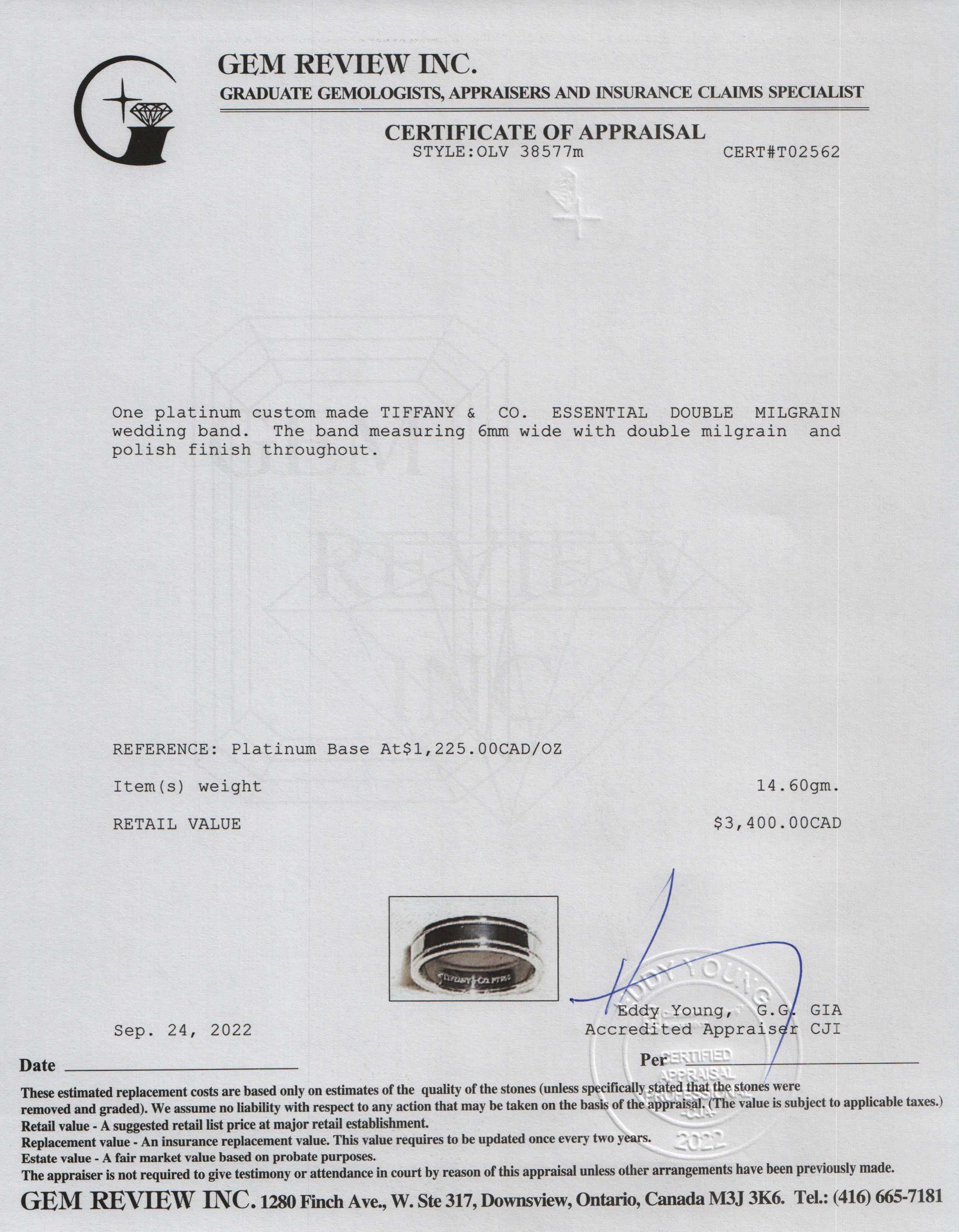 Tiffany & Co. Platinum Essential Double Milgrain Wedding Band Ring