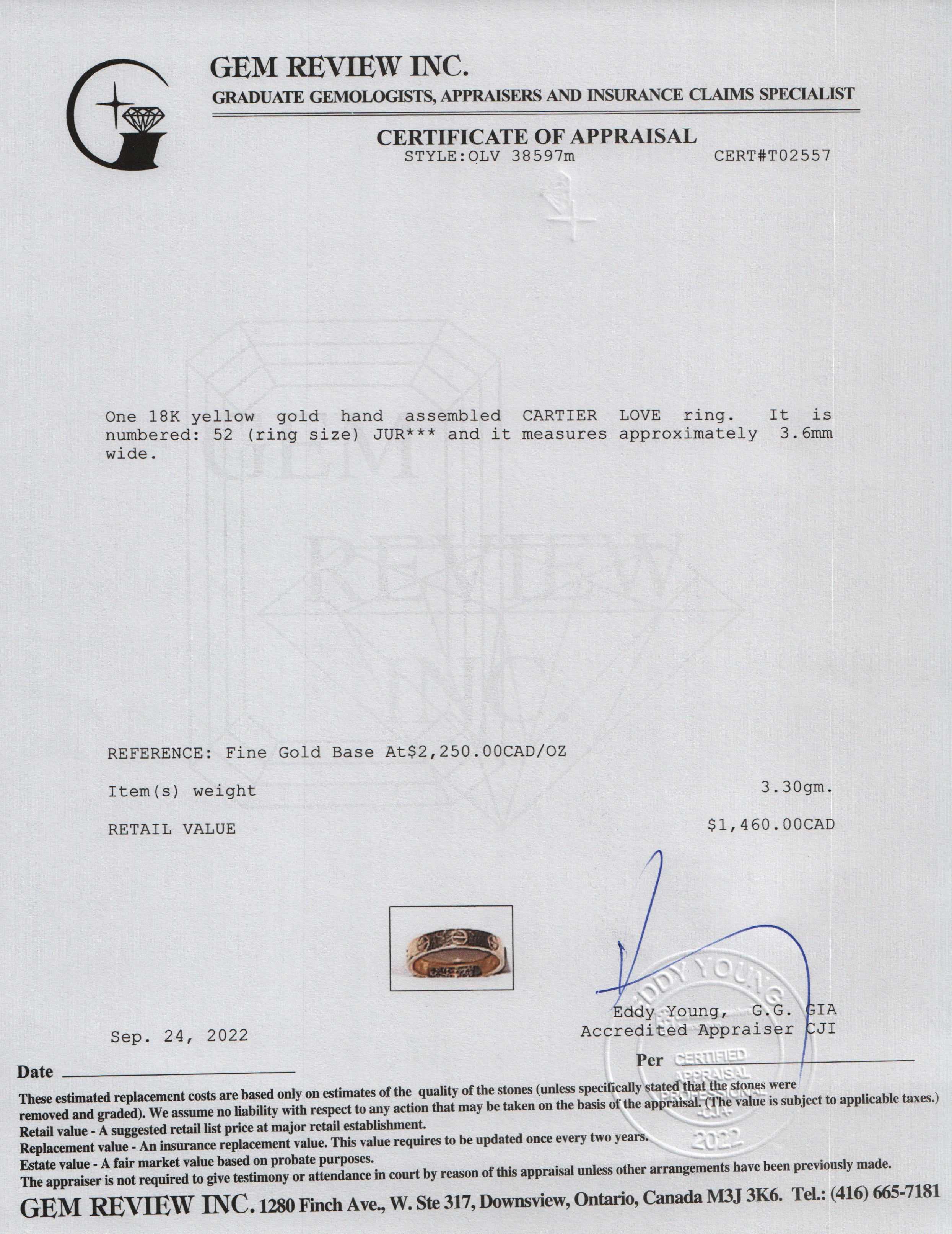 Cartier Love Wedding Band Ring w/ Receipt