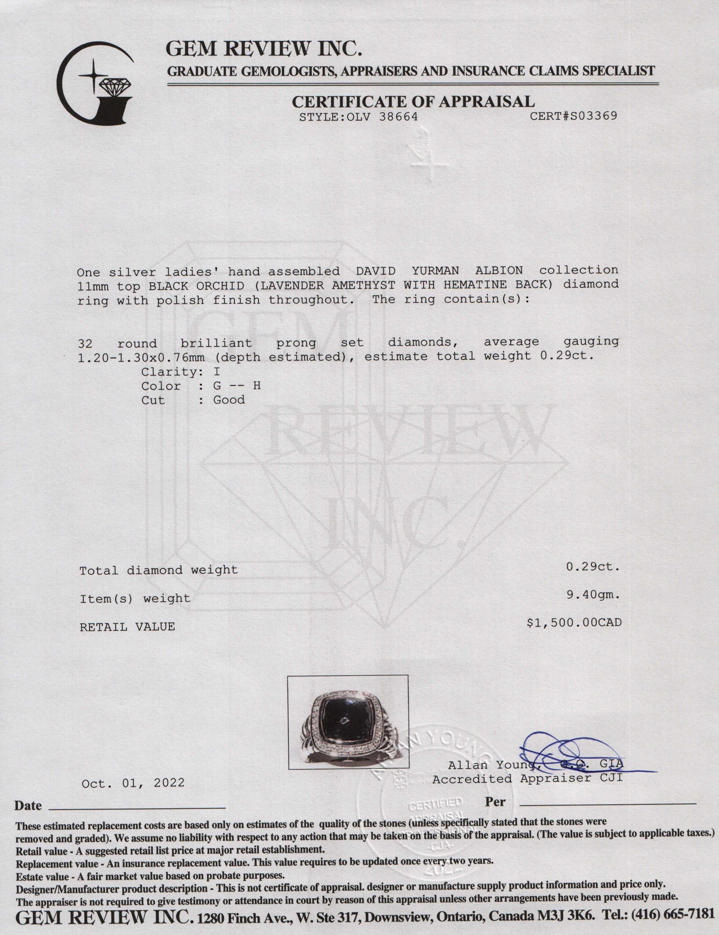 David Yurman Albion Ring with Black Orchid and Diamonds