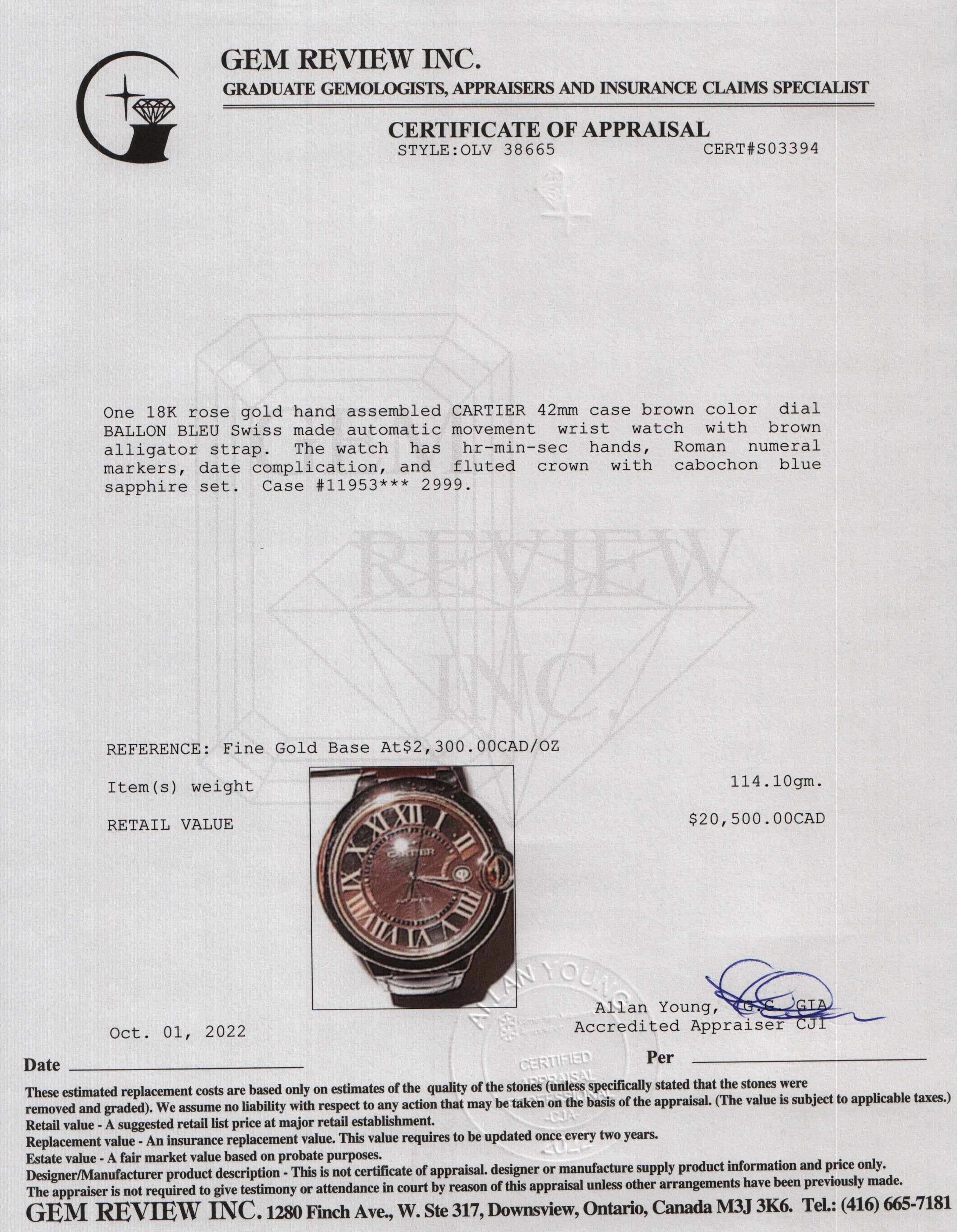 Cartier Ballon Bleu de Cartier Watch w/ Box & Receipt