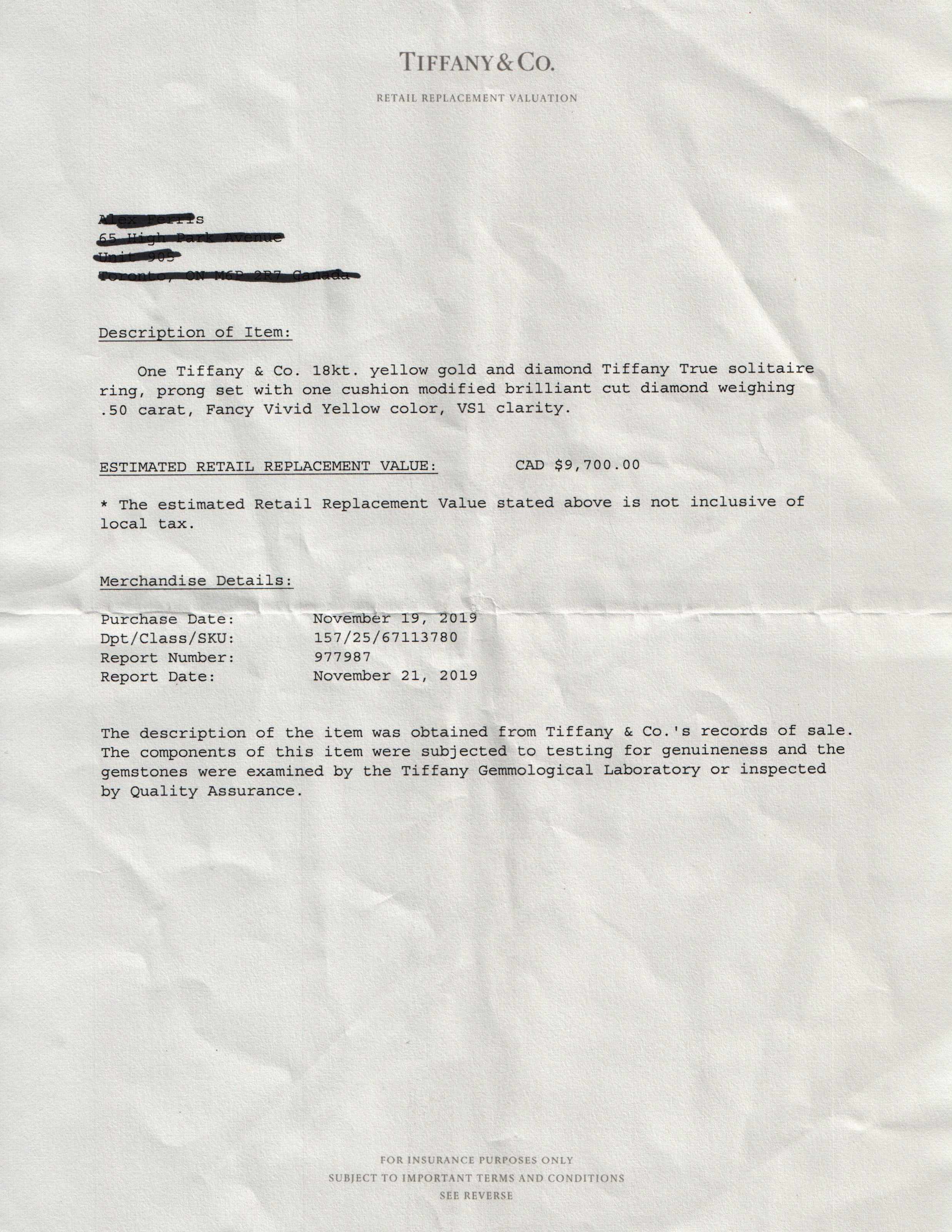 Tiffany & Co. 18k Gold True Solitaire Yellow Diamond Engagement Ring