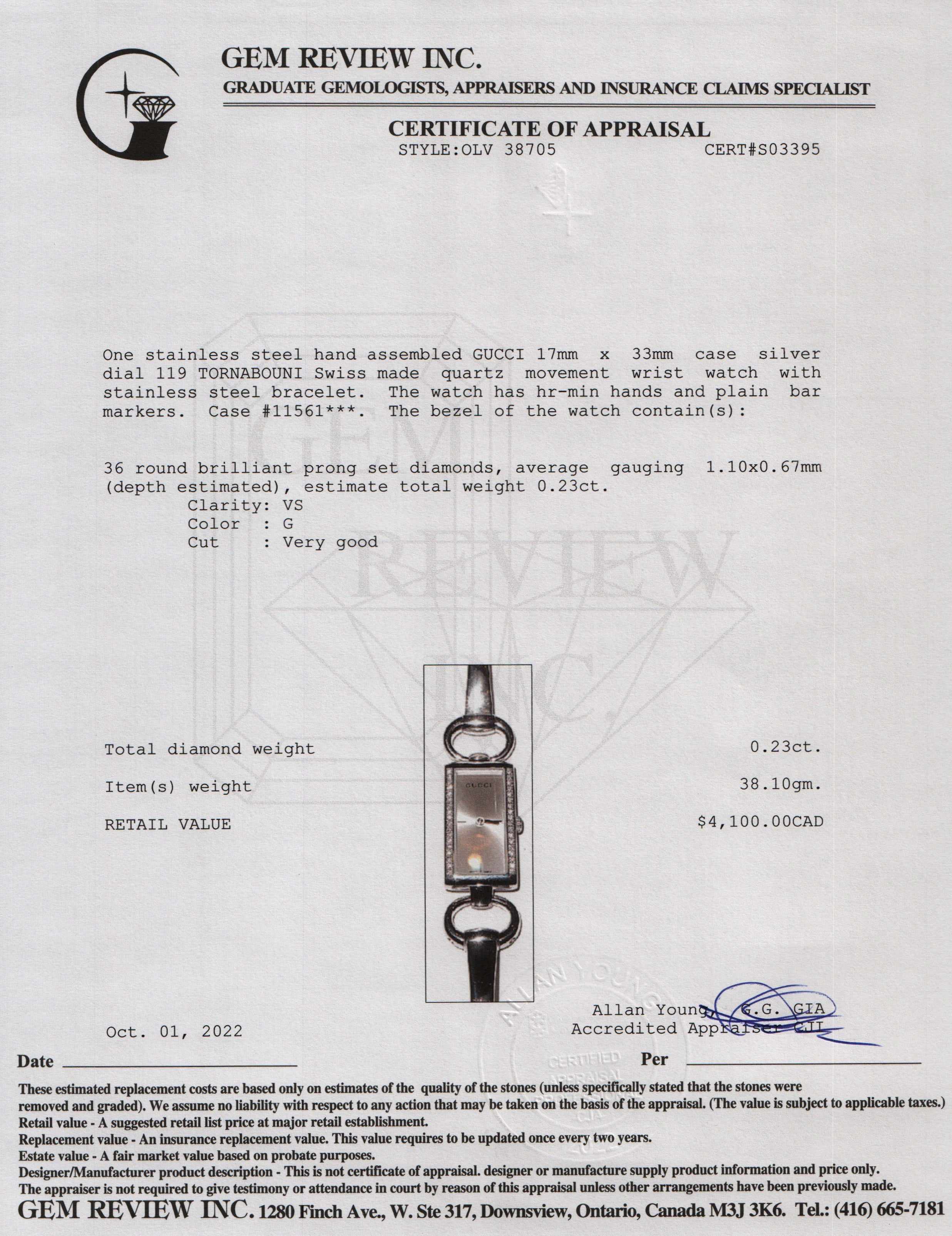 Gucci 119 Tornabuoni Diamond Bezel Watch