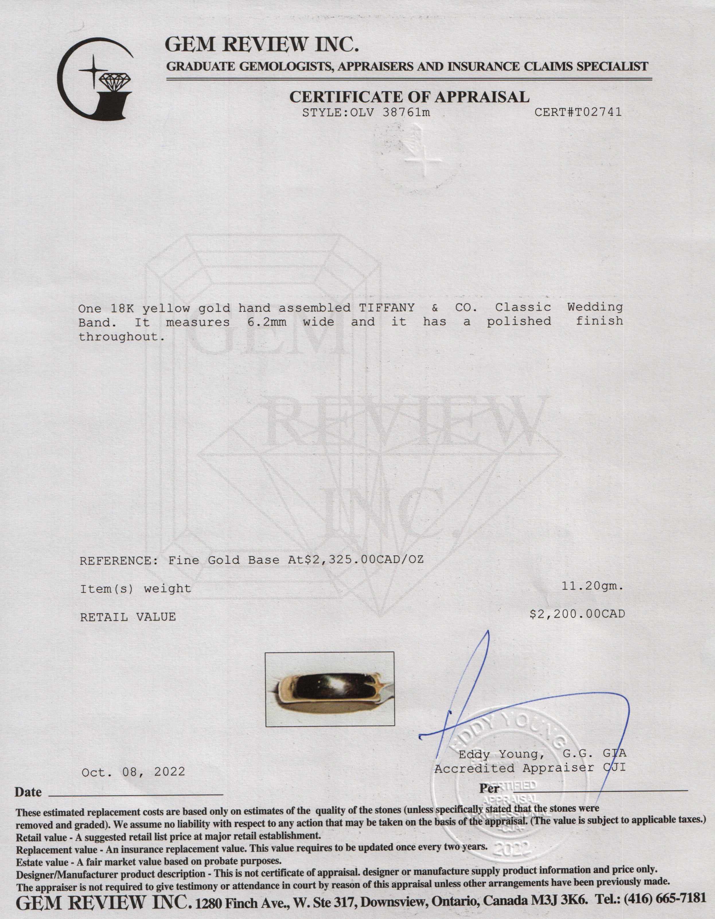 Tiffany & Co. Classic Wedding Band Ring, 6 mm