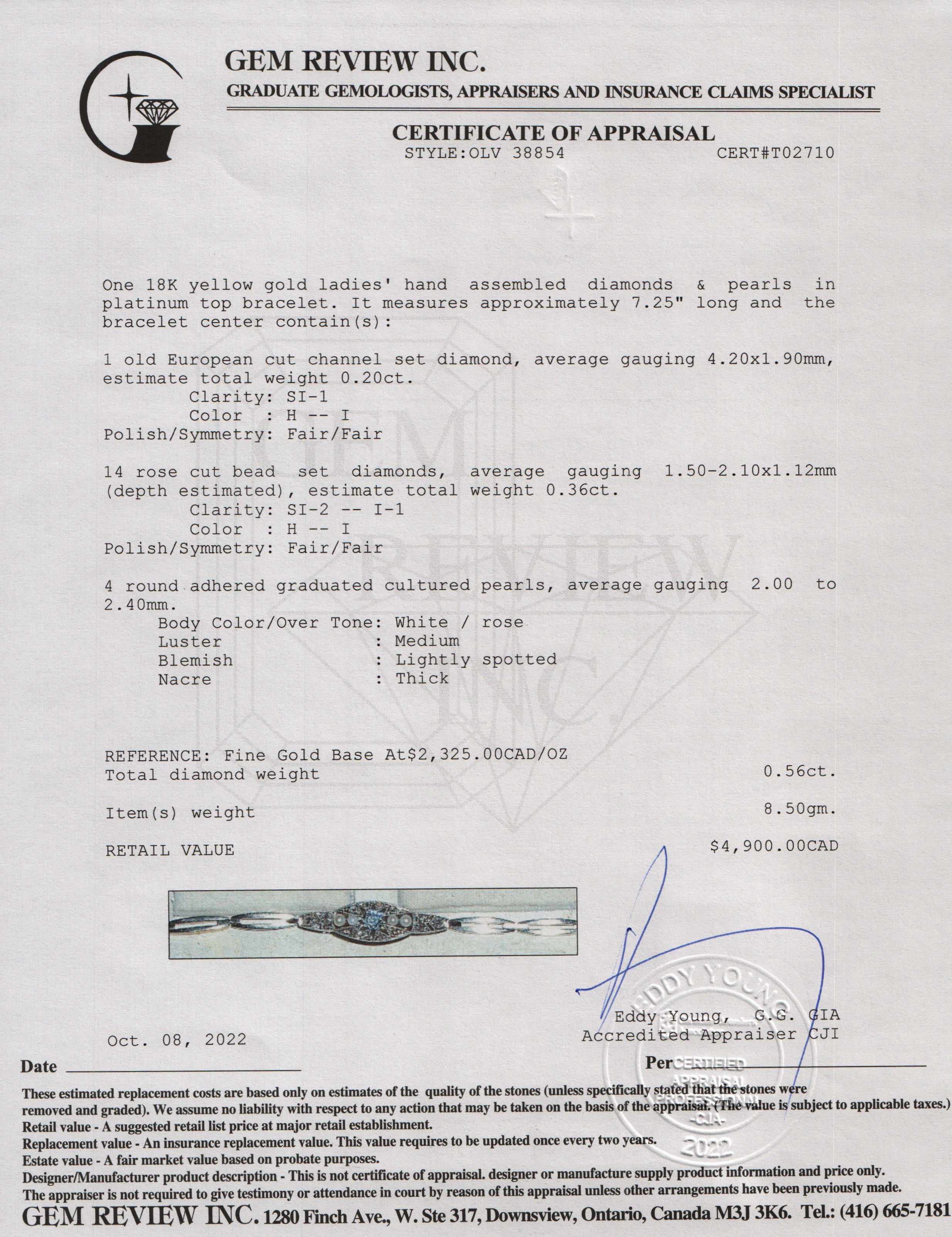 Antique 18k Gold & Platinum Diamond & Pearl Bracelet