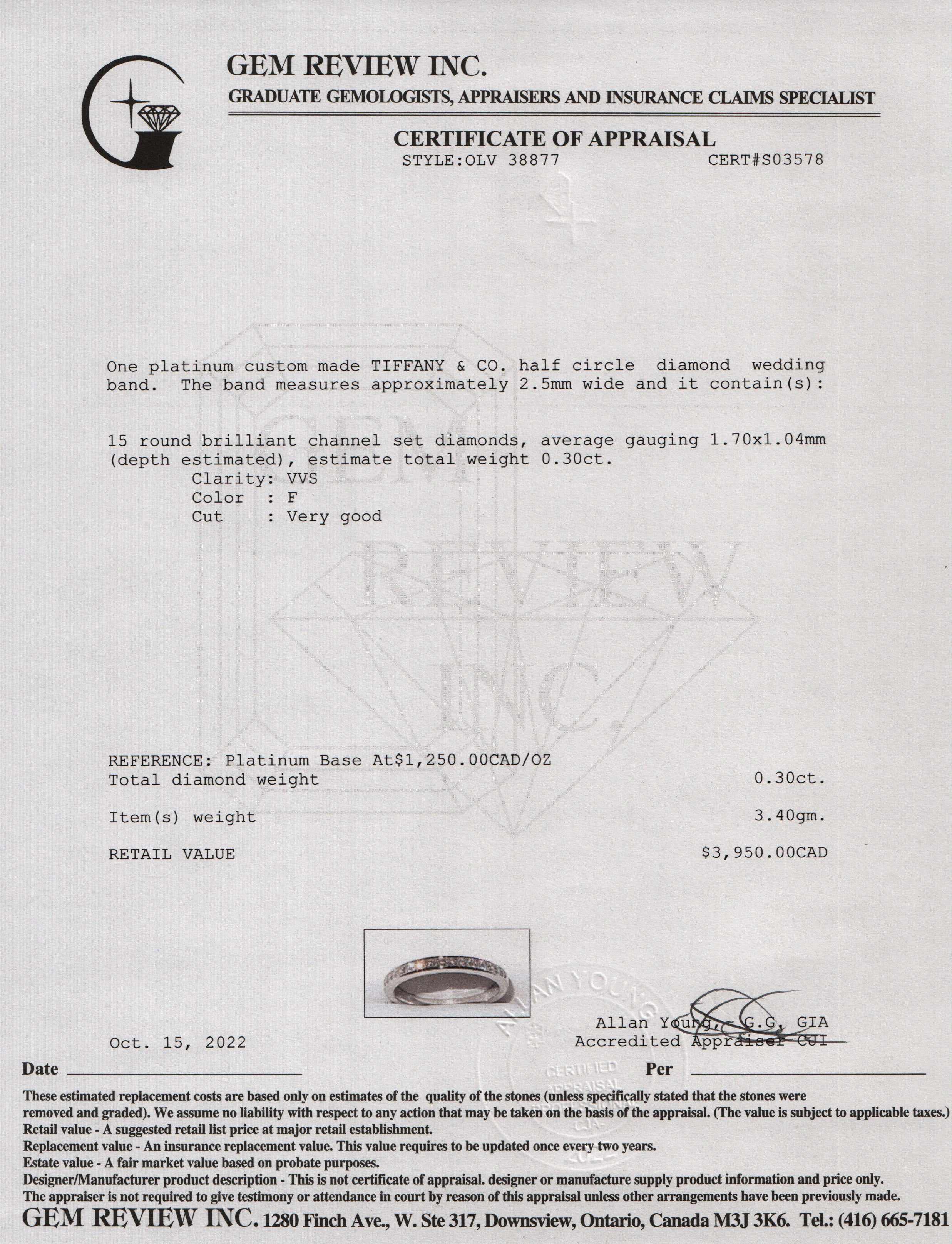 Tiffany & Co. Diamond Half Circle Wedding Band Ring w/ Box