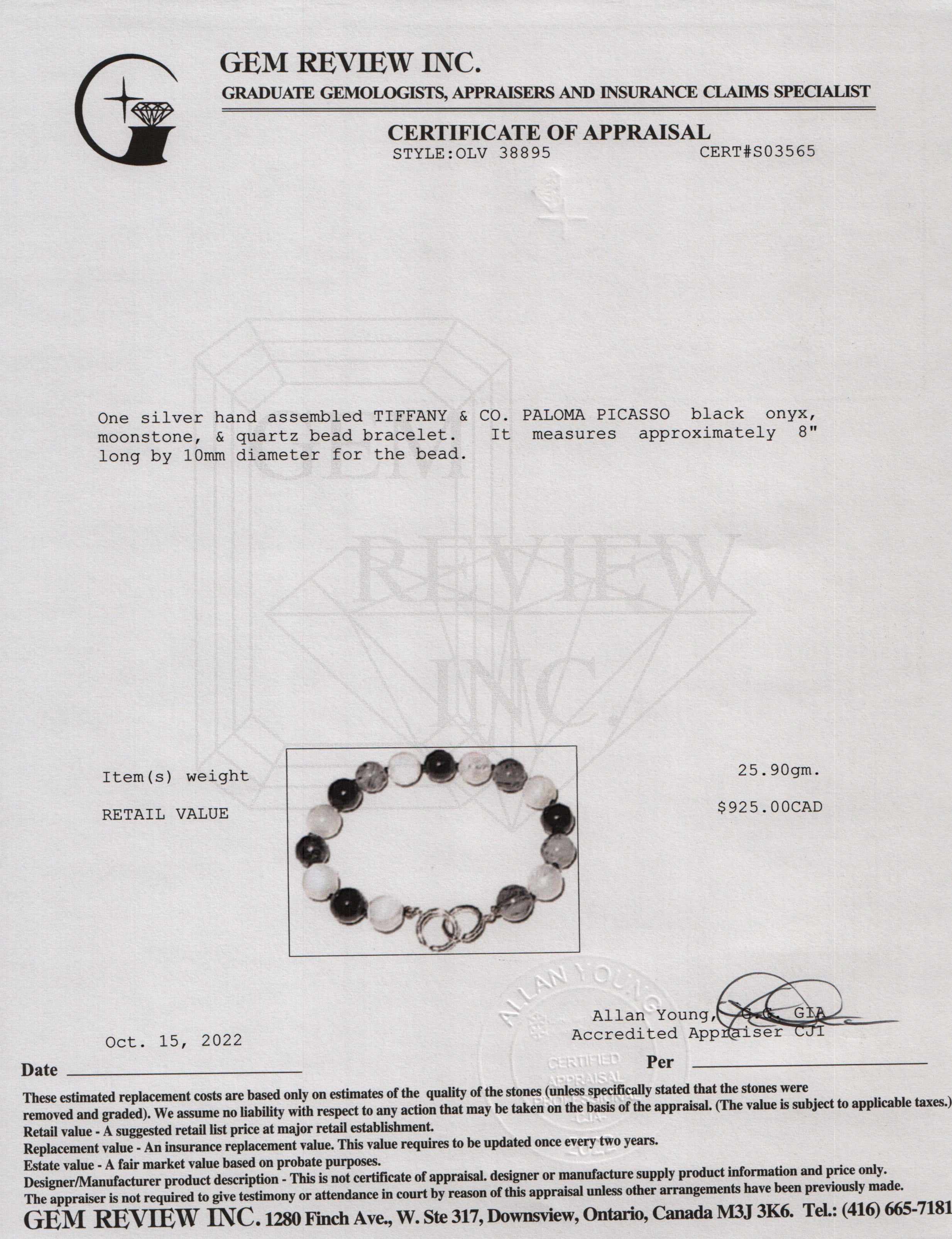 Tiffany & Co. Paloma Picasso Onyx, Moonstone & Quartz Bead Bracelet