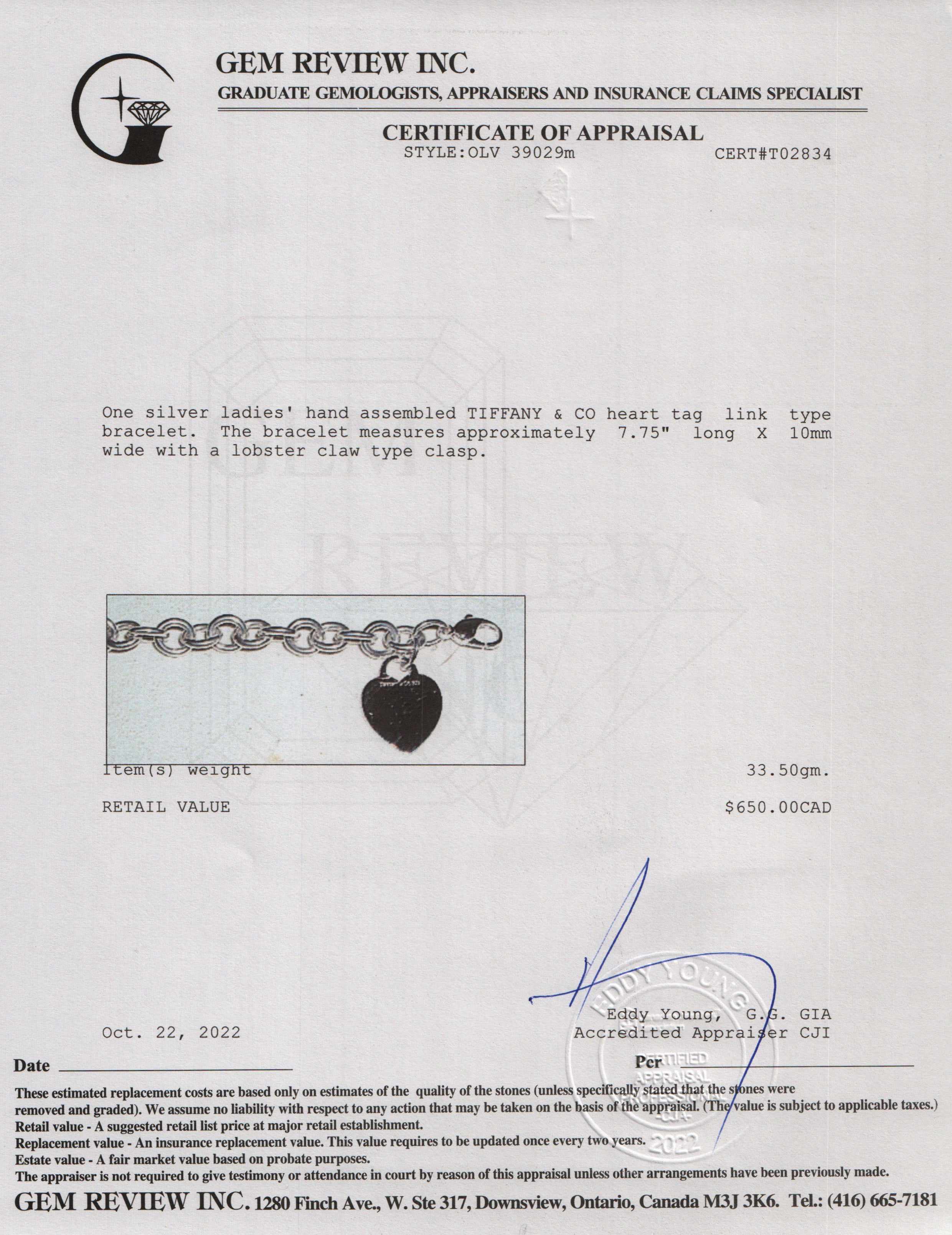 Tiffany & Co. Heart Tag Charm Bracelet