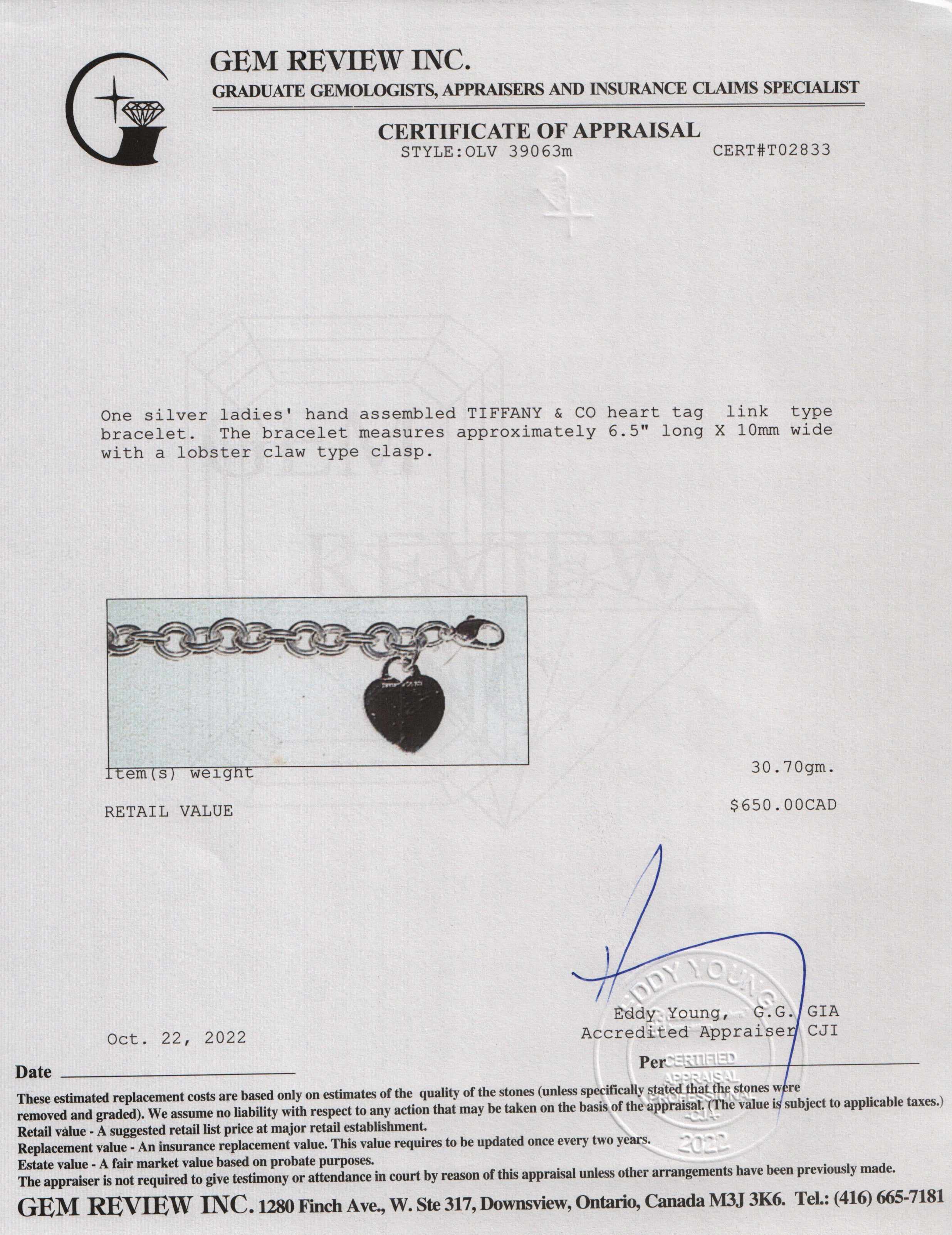 Tiffany & Co. Heart Tag Charm Bracelet