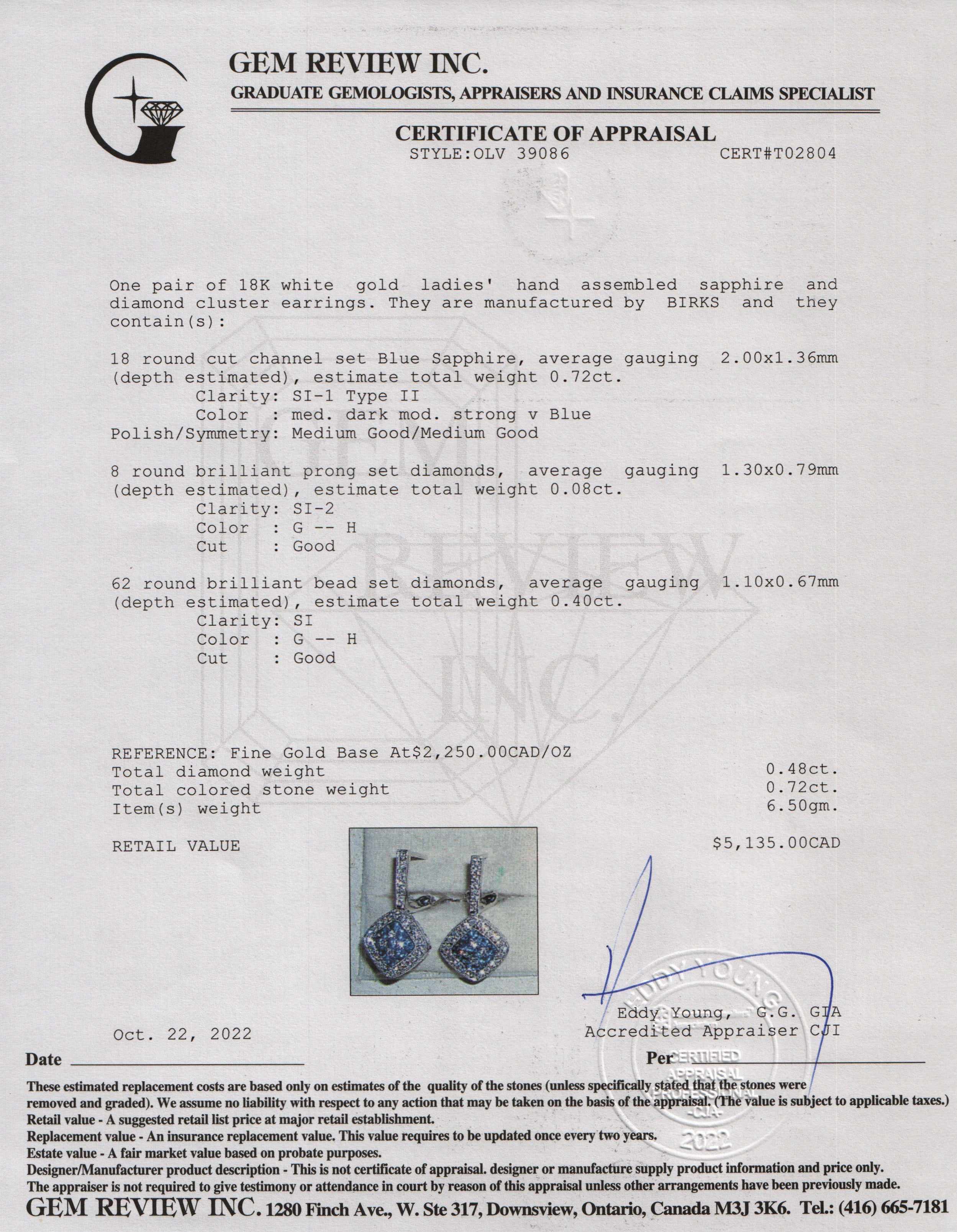 Birks 18k White Gold Sapphire & Diamond Earrings