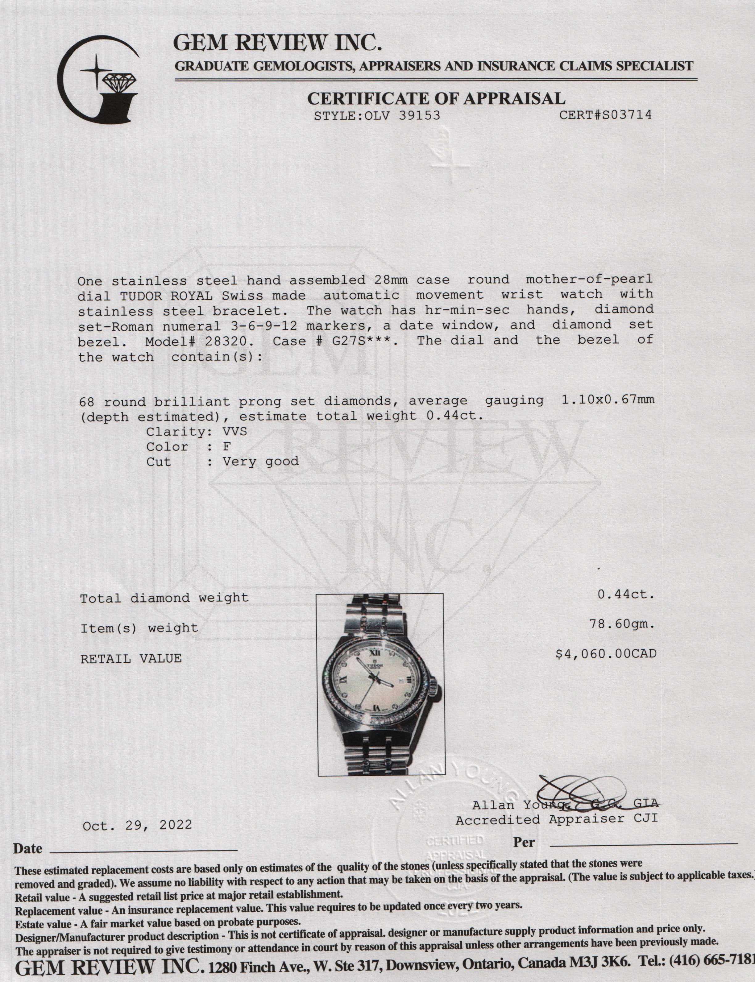 Tudor 2022 Diamond Royal Watch w/ Box