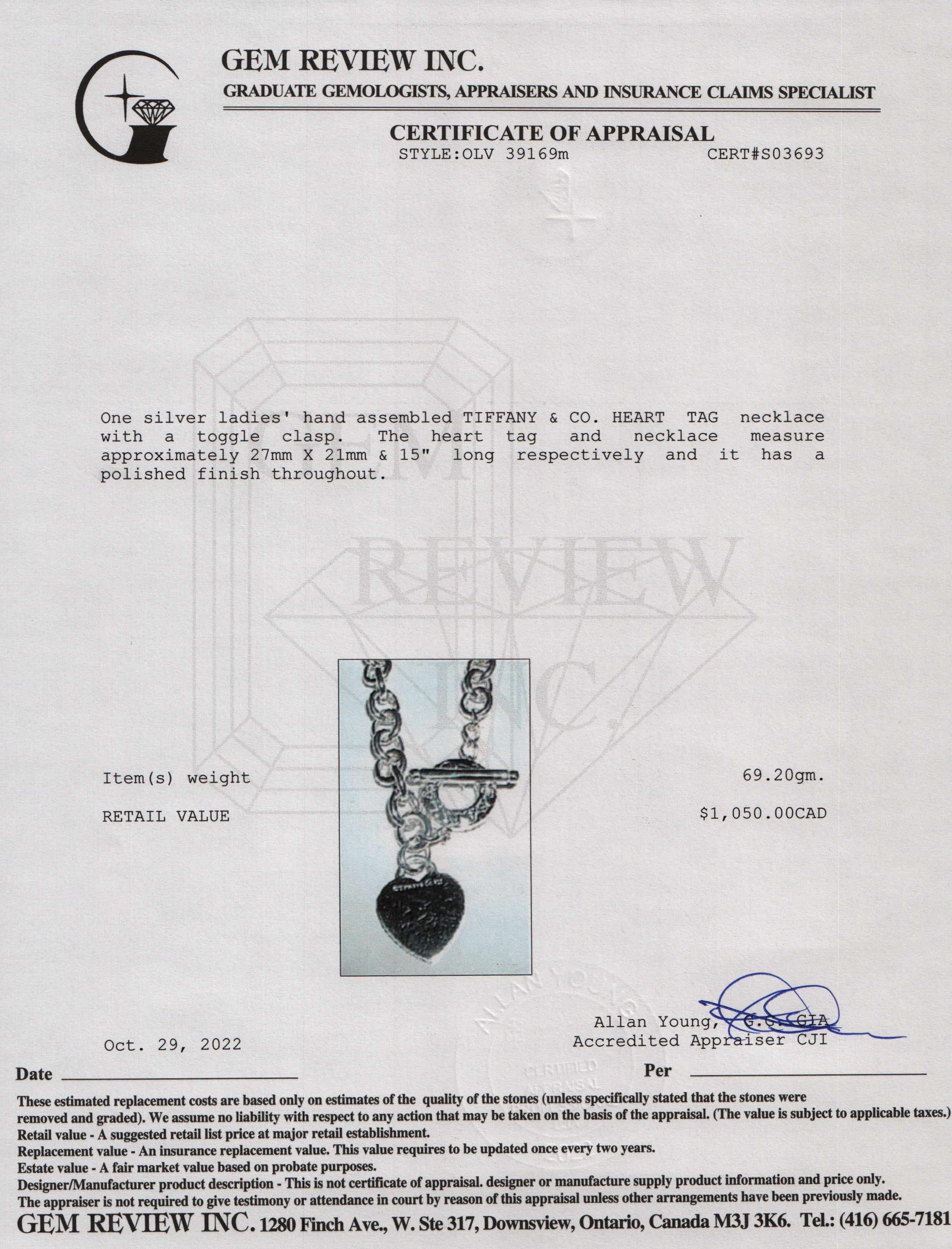 Tiffany & Co. Heart Tag Necklace with Toggle Clasp