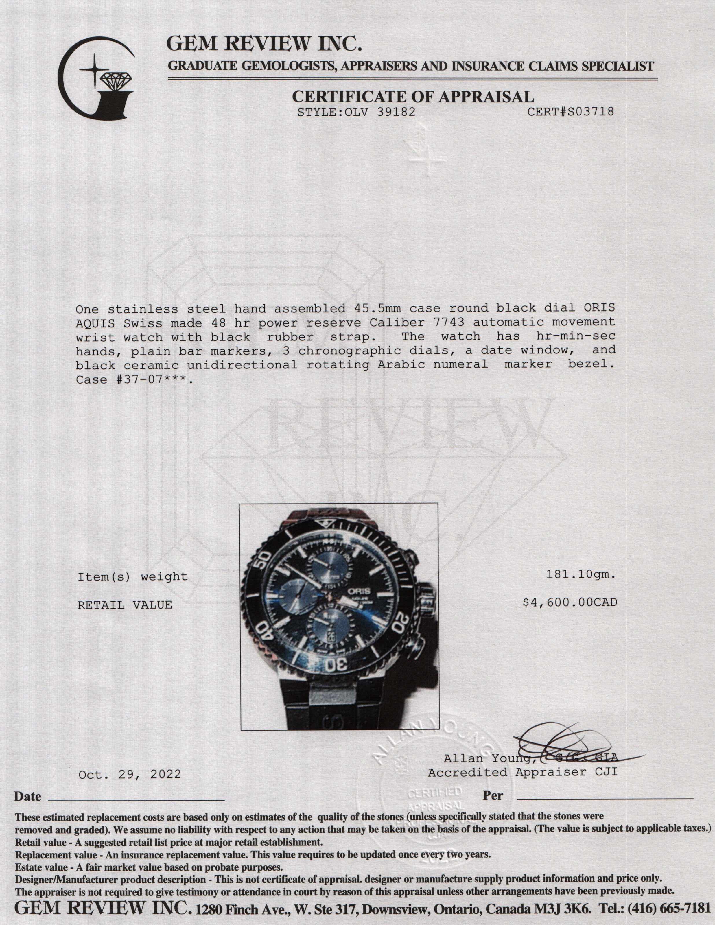 Oris Aquis Chronograph Watch w/ Box