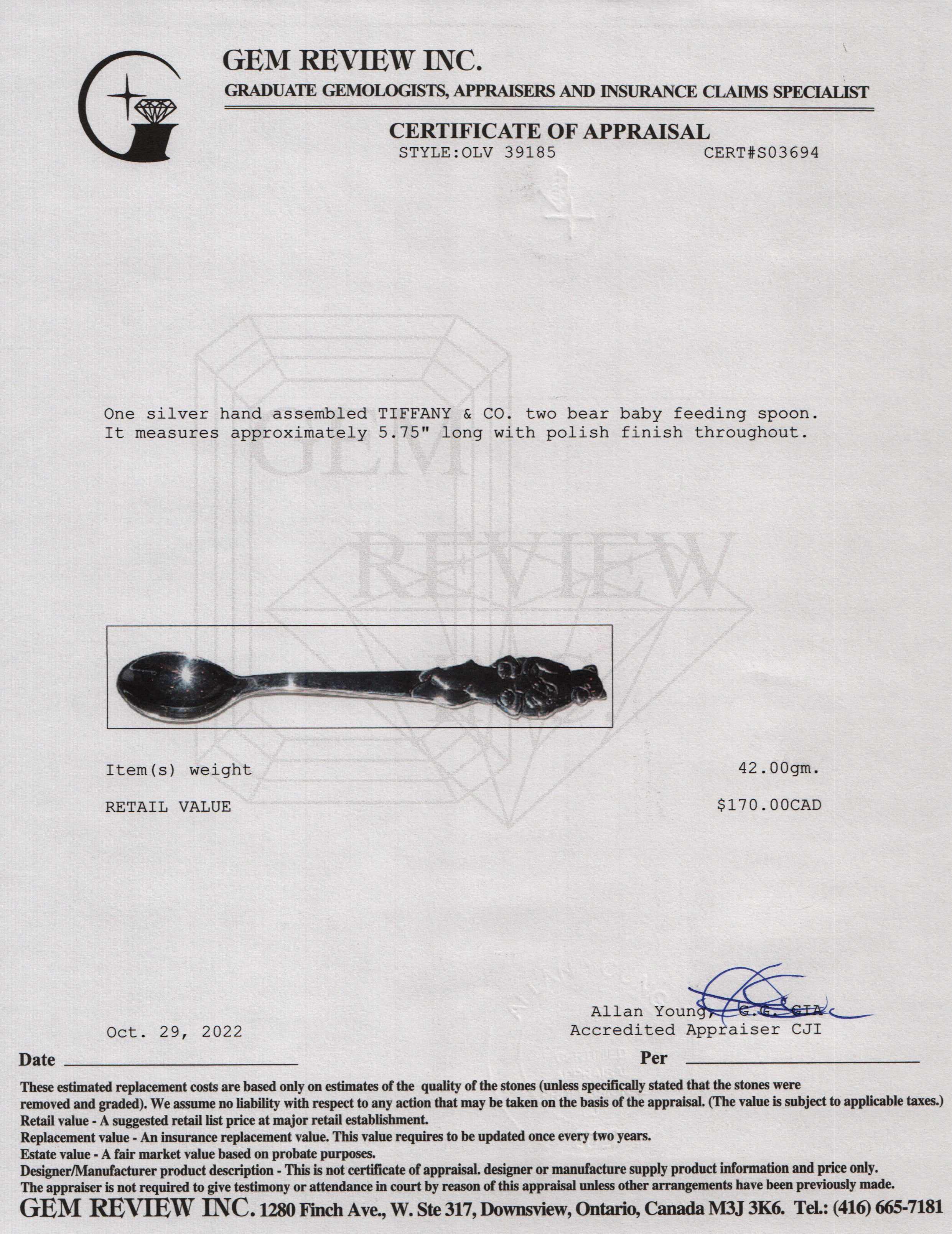 Tiffany & Co. Sterling Silver Two Bears Baby Feeding Spoon w/ Box