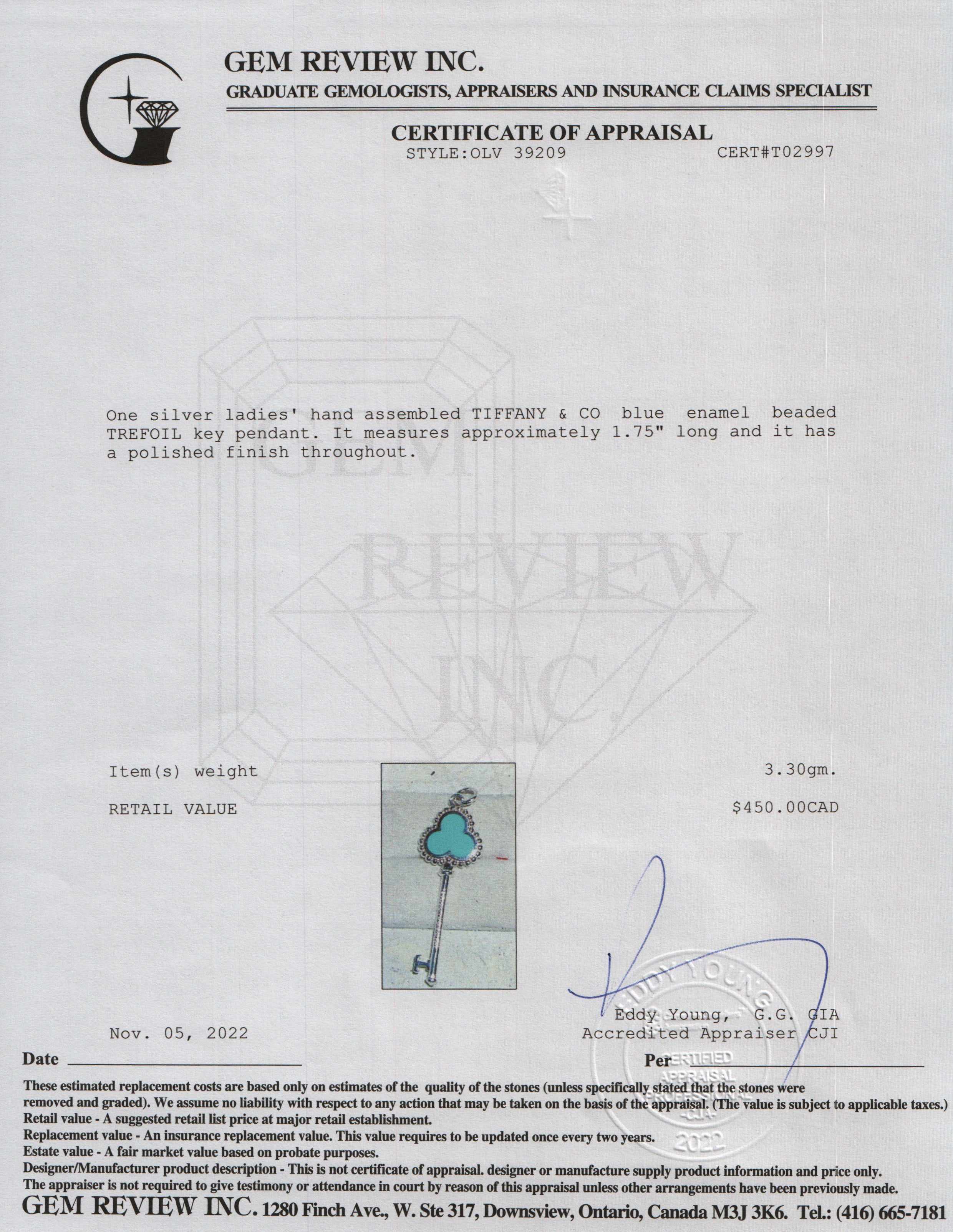 Tiffany & Co. Blue Enamel Beaded Trefoil Key Pendant