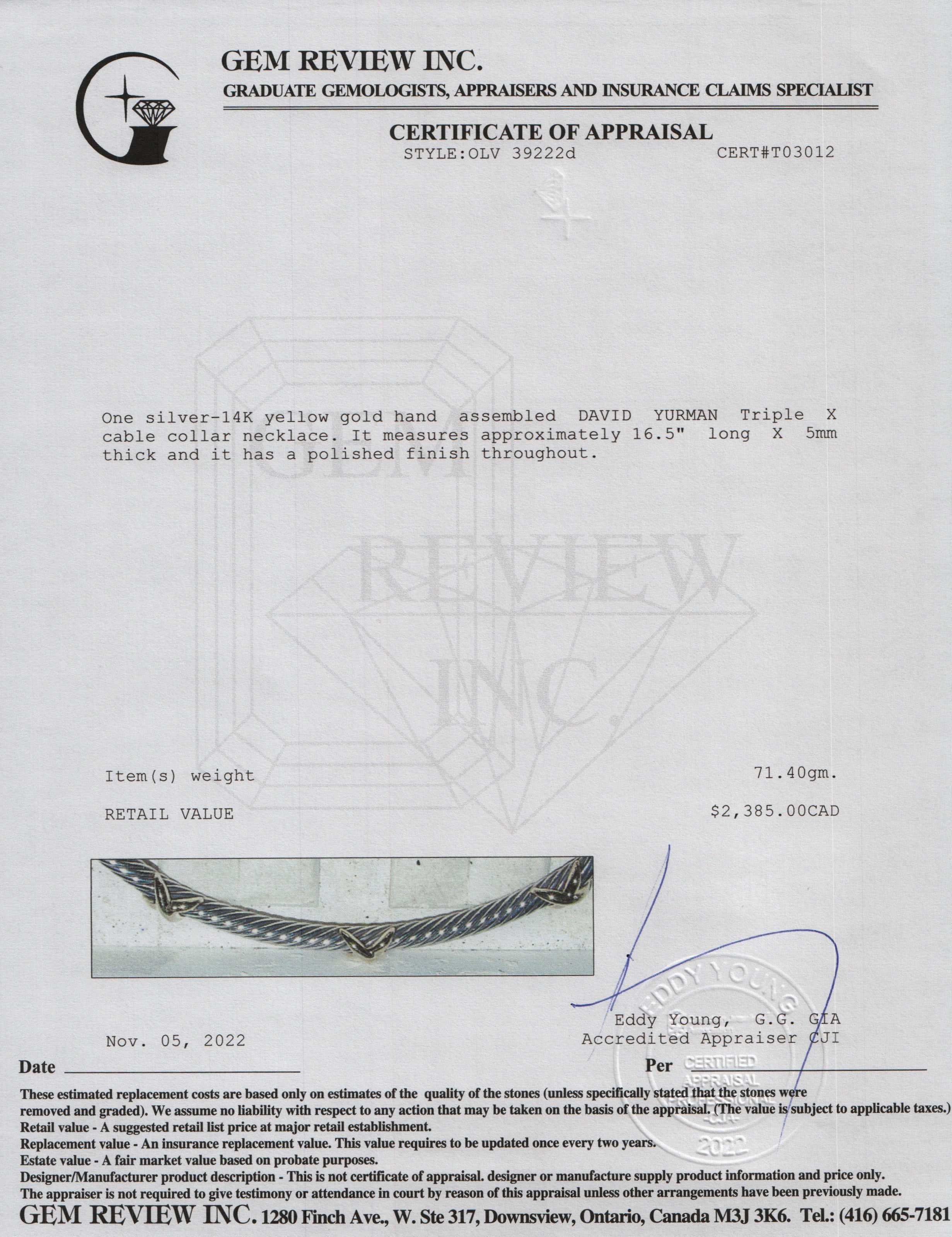 David Yurman Two-Tone Triple X Cable Collar Necklace