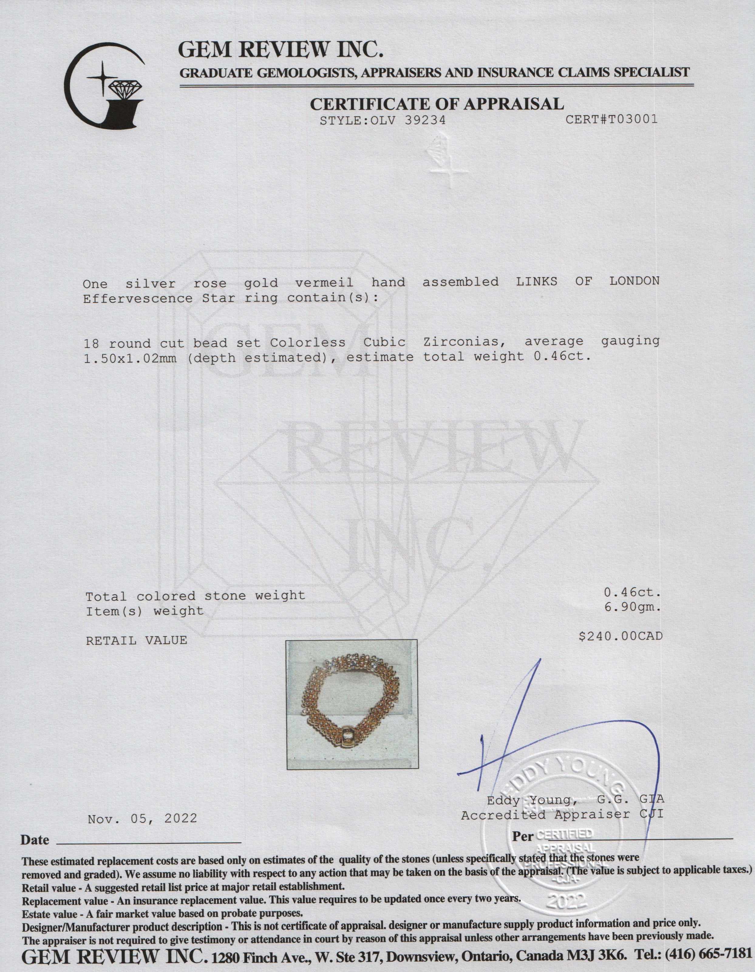 Links of London Yellow Gold Vermeil Effervescence Star CZ Ring