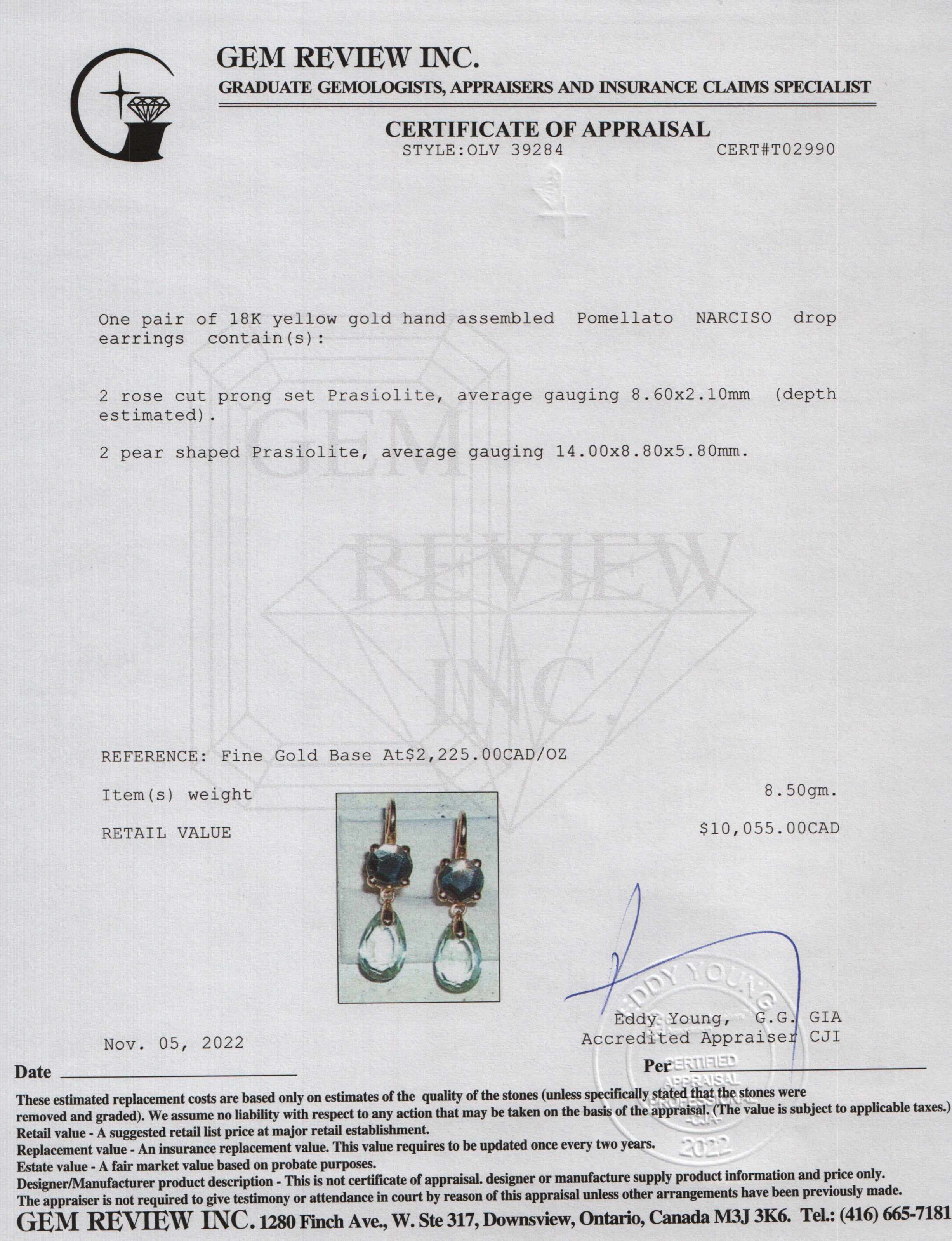 Pomellato 18k Gold Prasiolite Narciso Drop Earrings