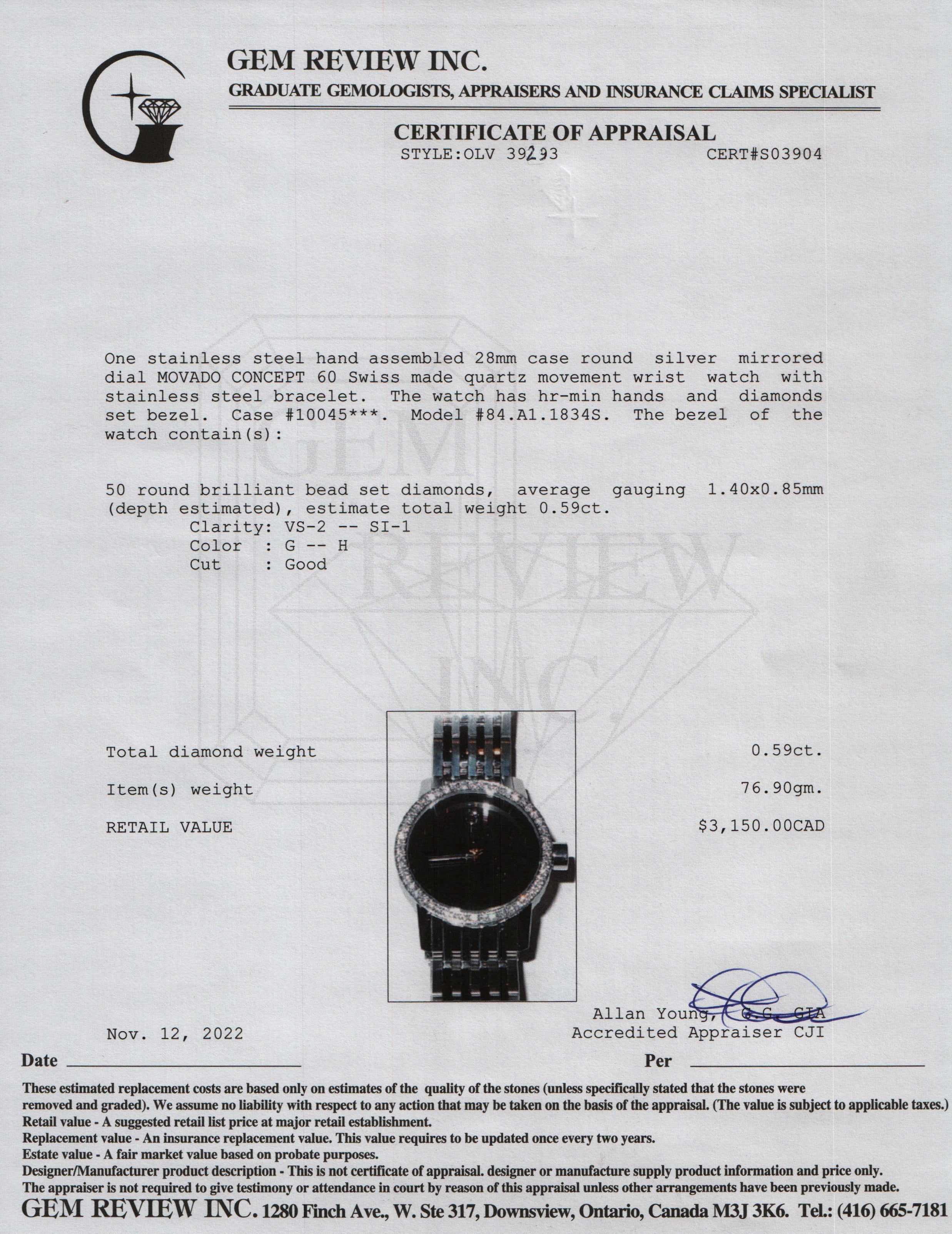 Movado Concept 60 Diamond Bezel Watch
