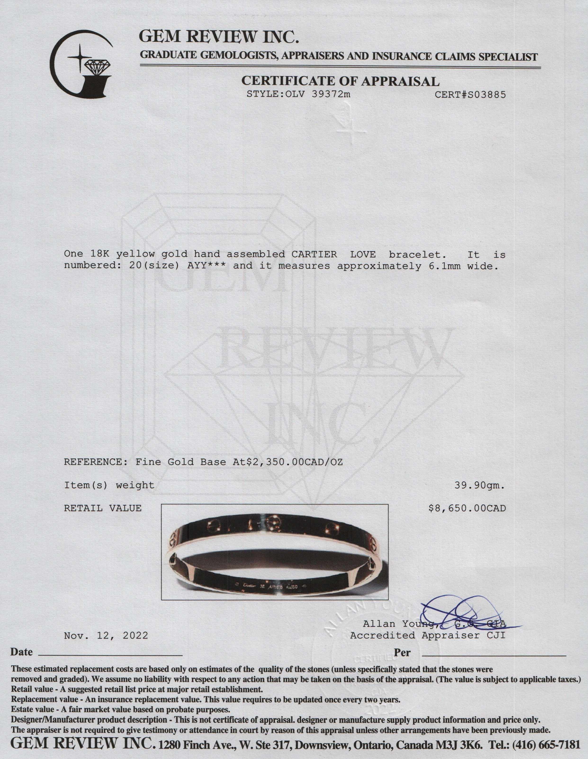 Cartier 18k Gold Love Bracelet w/ Box