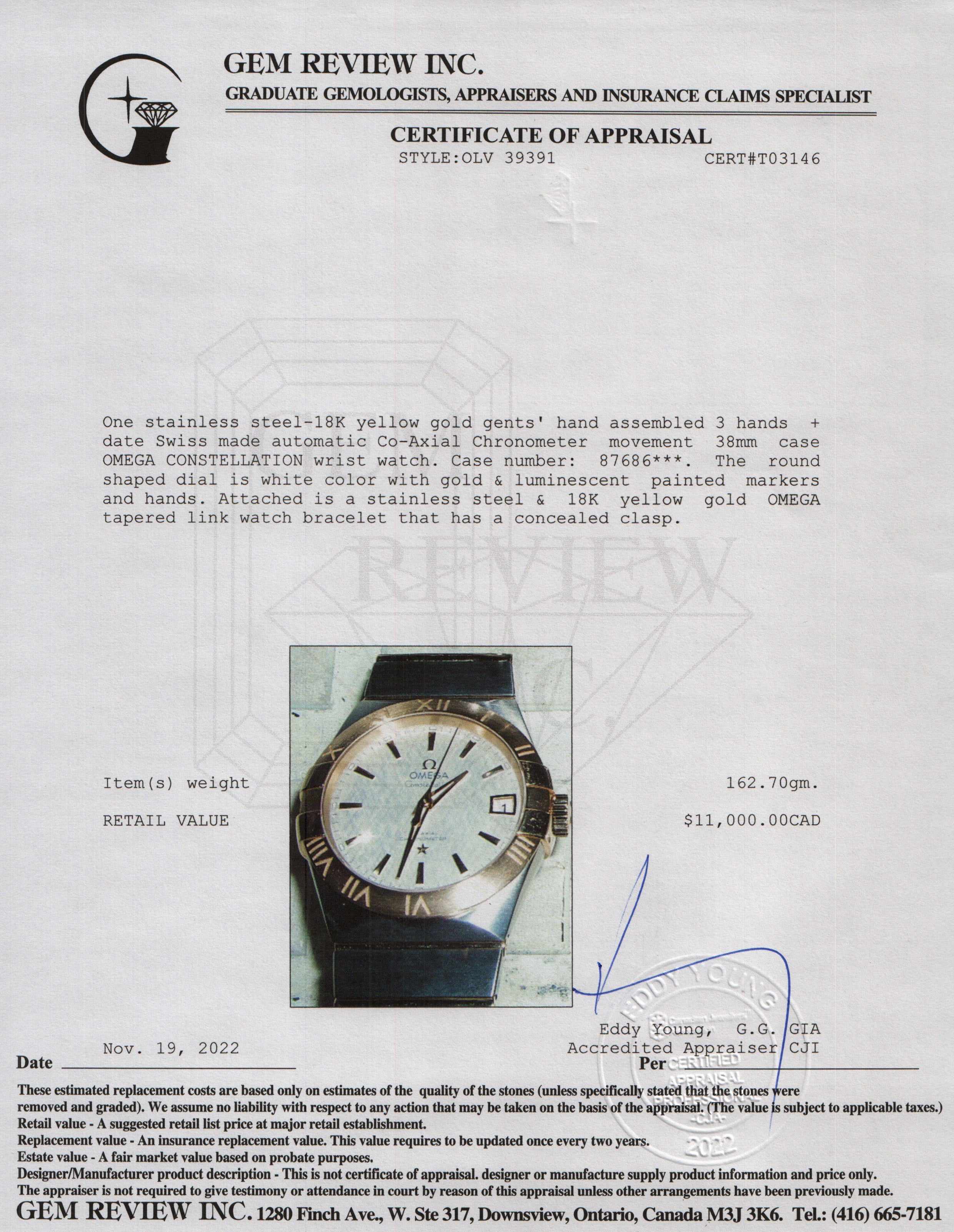 Omega Constellation Co-Axial Chronometer 38 mm Watch